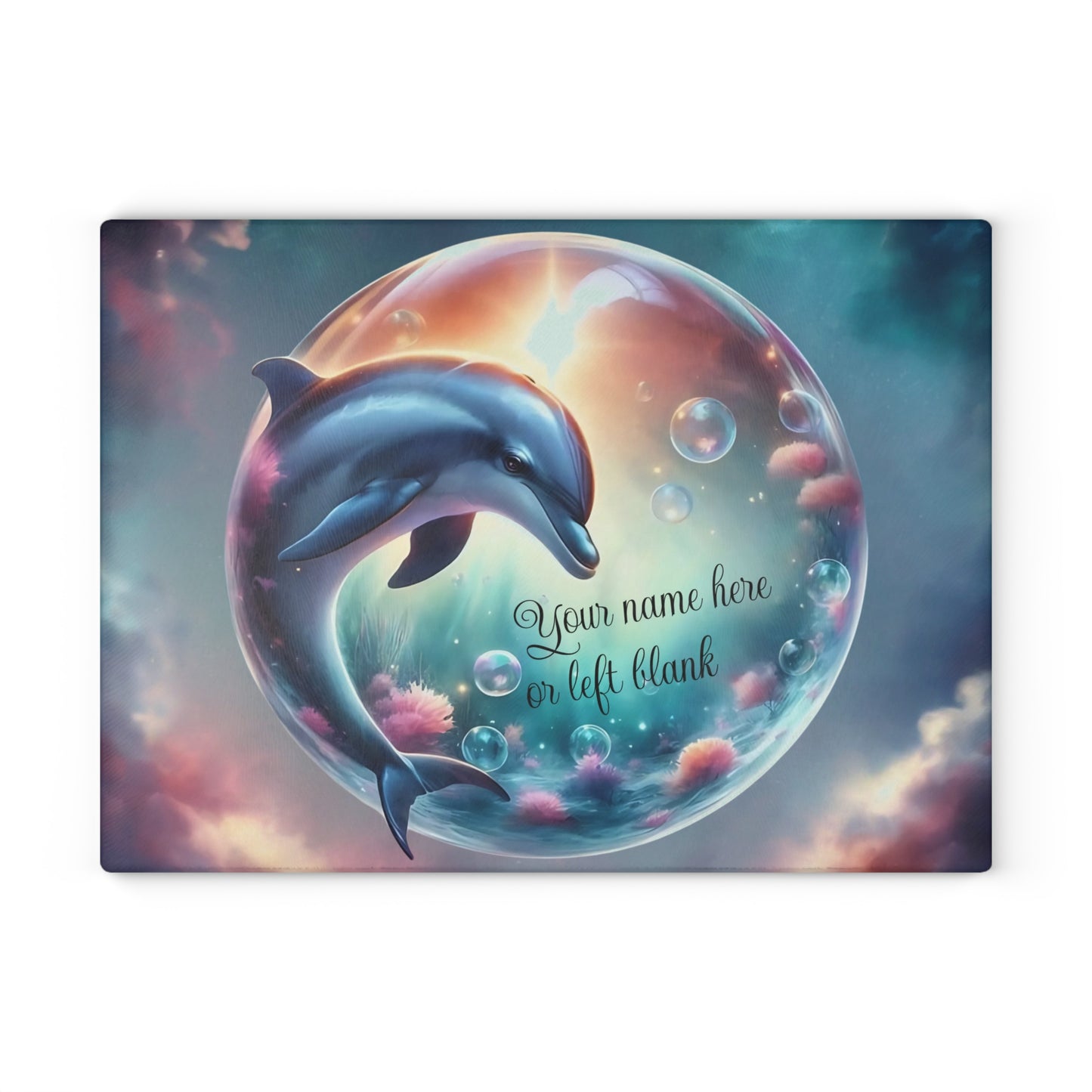 Tabla de cortar con diseño de delfín, vidrio templado con vibrantes escenas de delfines, regalo para chef, regalo para ella, regalo de boda o inauguración de la casa.
