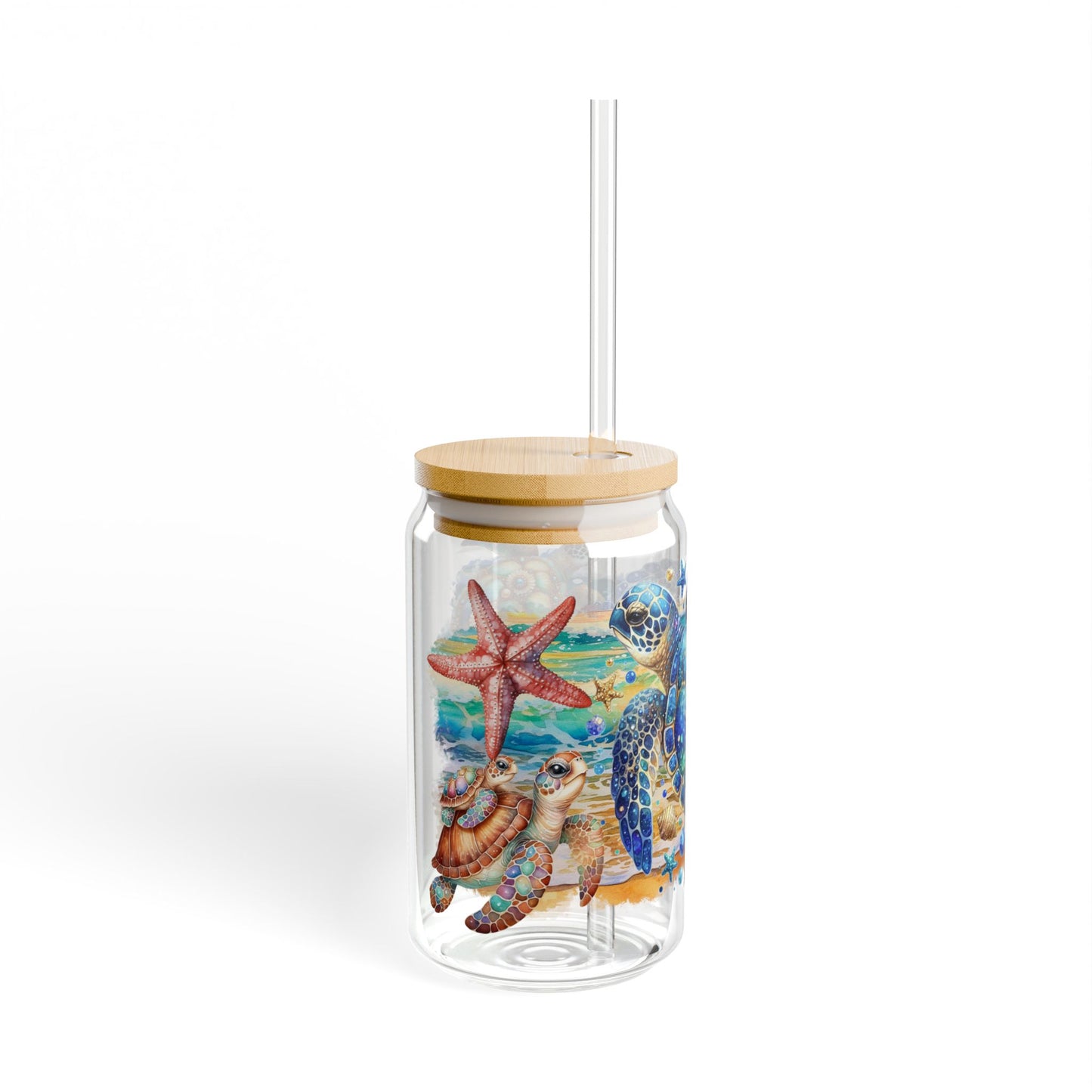 Vaso para sorber con forma de tortuga y estrella de mar: 16 oz. Ambiente playero tropical en cada sorbo.