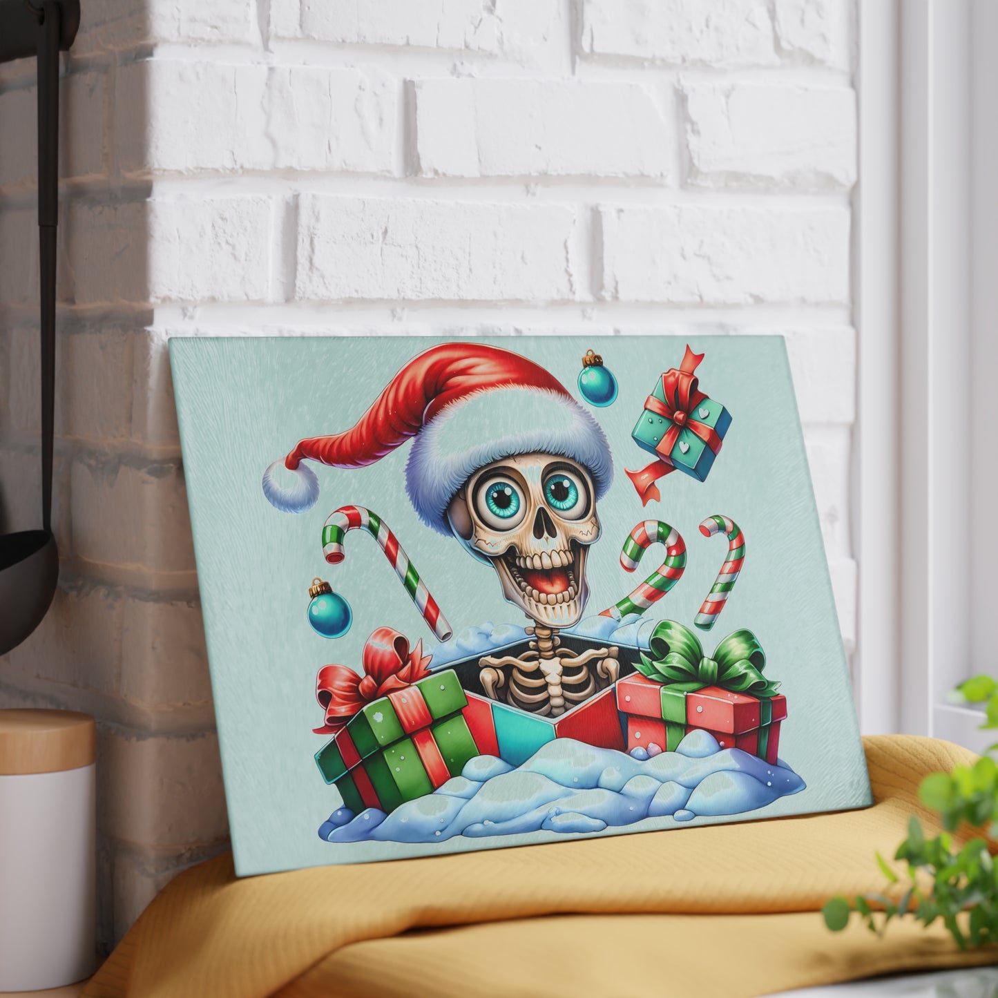 🎄💀 Skeleton Santa Cutting Board – A Spooky Splash of Holiday Cheer for Your Kitchen