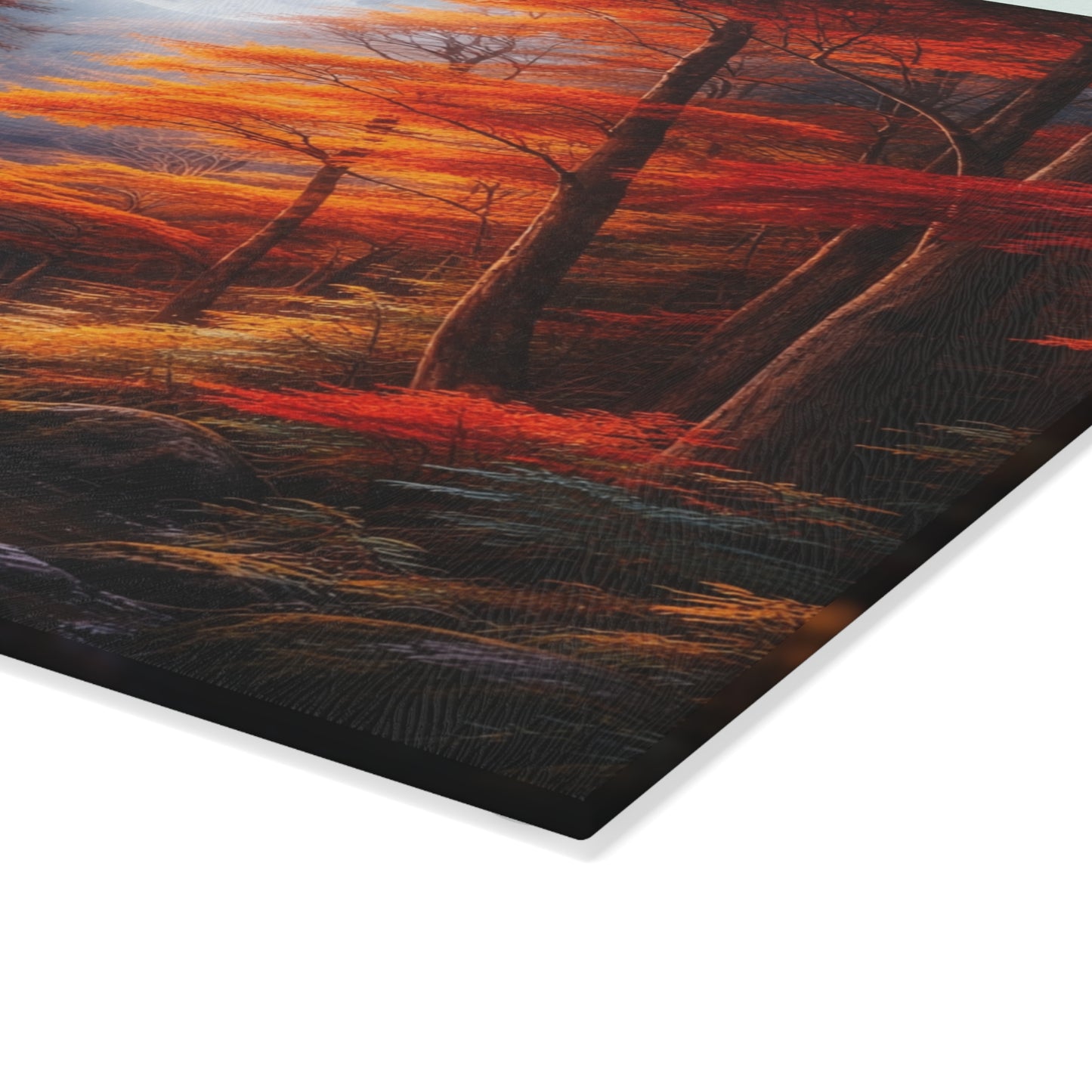 Autumn Moonlit Forest Glass Cutting Board – Dramatic Fall Landscape Kitchen Art