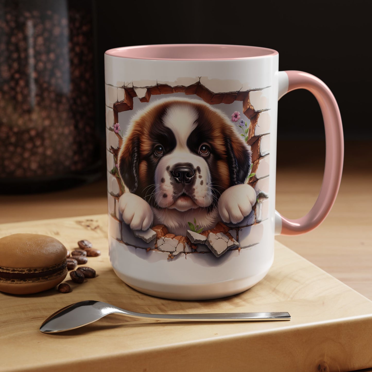 🐾☕ St. Bernard Puppy Peek Accent Mug – Gentle Giant Pup Lover Gift ✨❤️