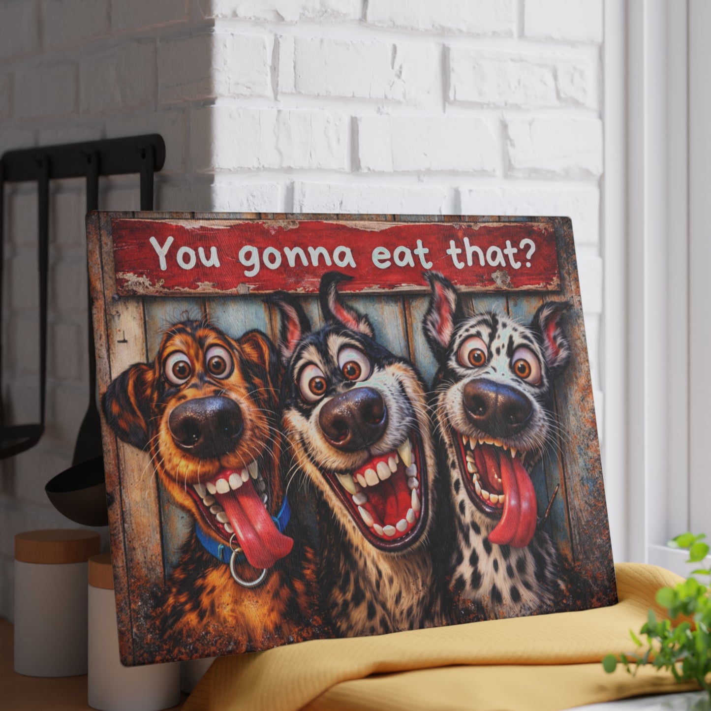 You Gonna Eat That? Glass Cutting Board – Funny Dog Kitchen Decor with Rustic Charm