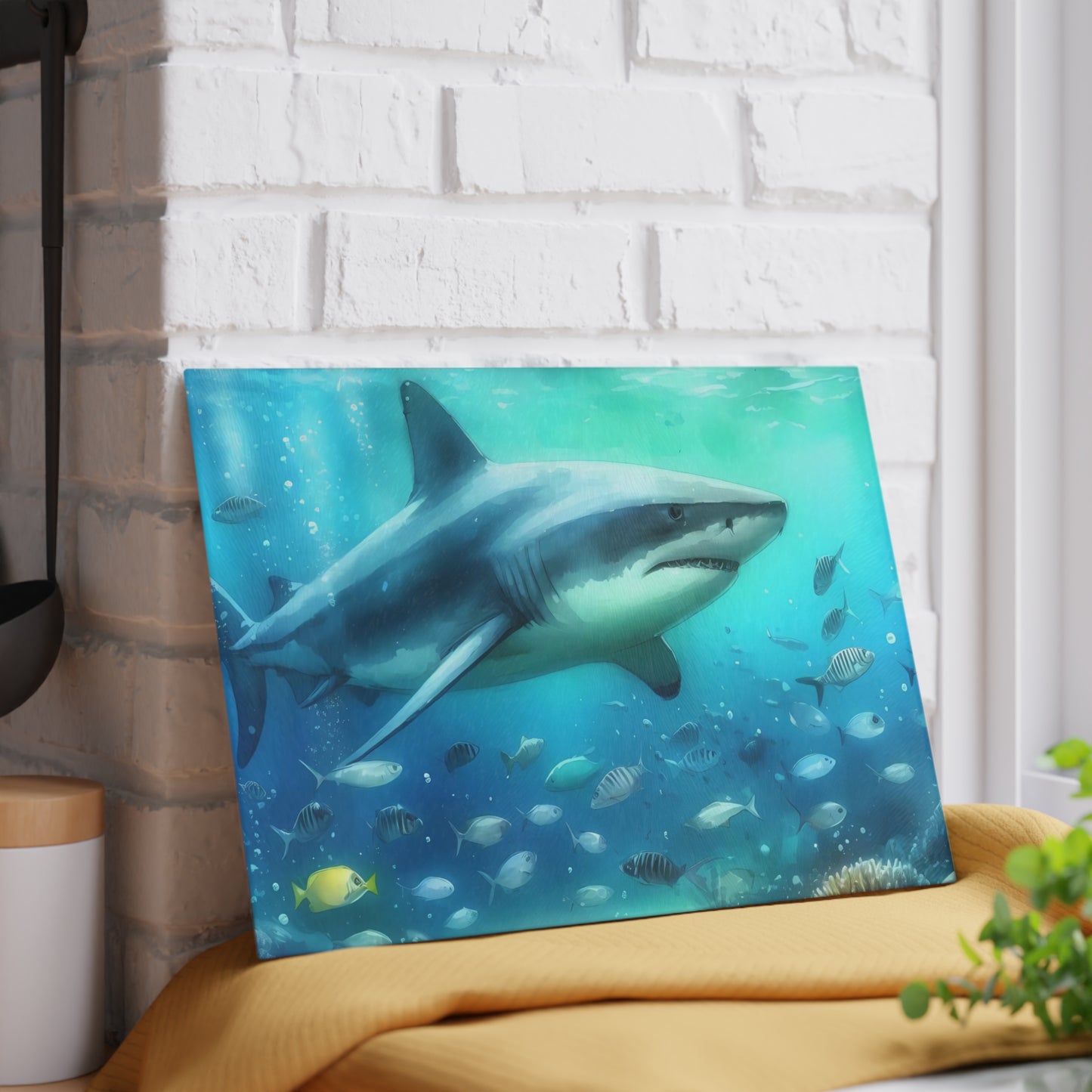 Shark kitchen decor, ocean theme cutting board, shark gift idea, shark lover gift, shark-themed gift, unique cutting board