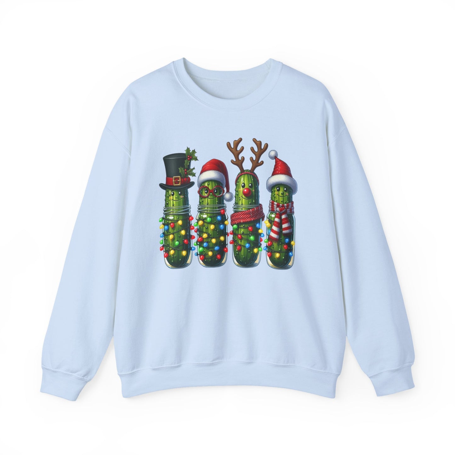 🥒✨ Merry Picklemas Crewneck – Festive Pickle Jars with Holiday Lights
