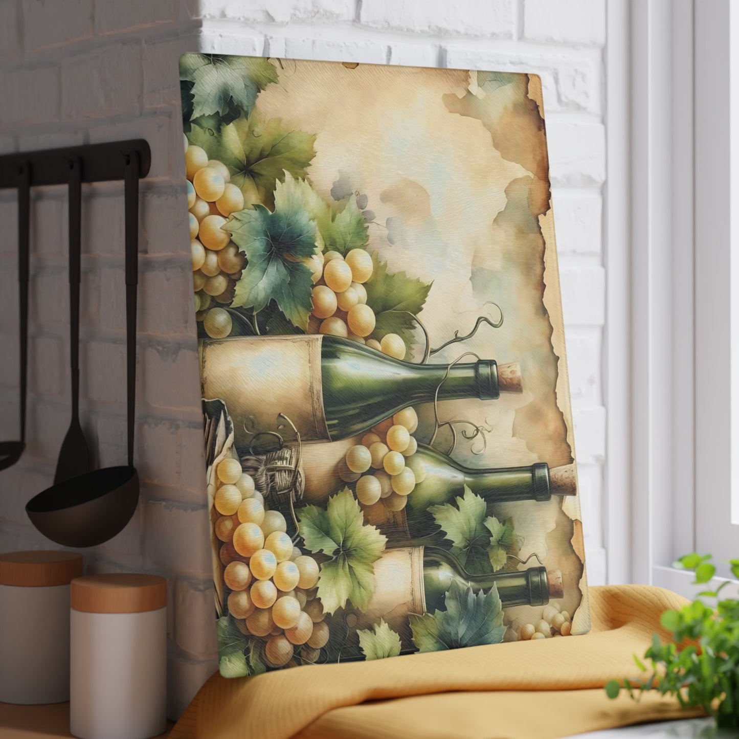 Vintage Wine cutting Board, Tempered Glass Cutting Board, Charcuterie Board, Chopping Board, Housewarming Gift, Custom cutting board