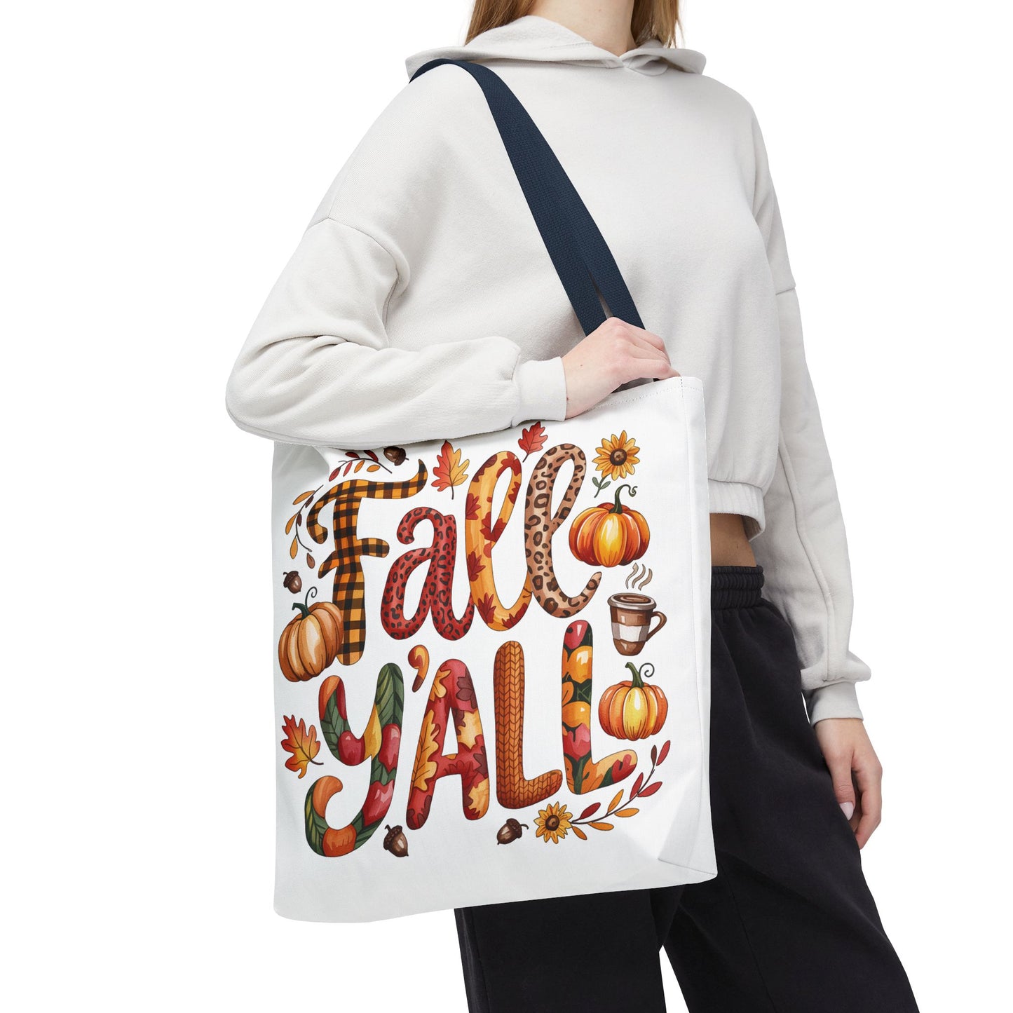 🎃 Fall Y’all Tote Bag – Bold Prints, Cozy Coffee & Pumpkin Cheer 🍂