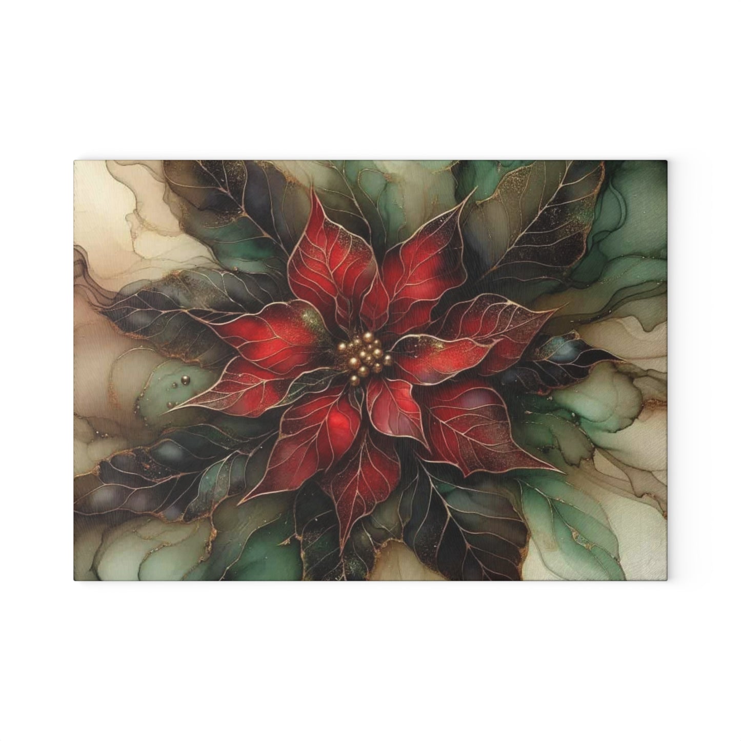 🎄 Elegant Poinsettia Bloom – Holiday Art Tempered Glass Cutting Board