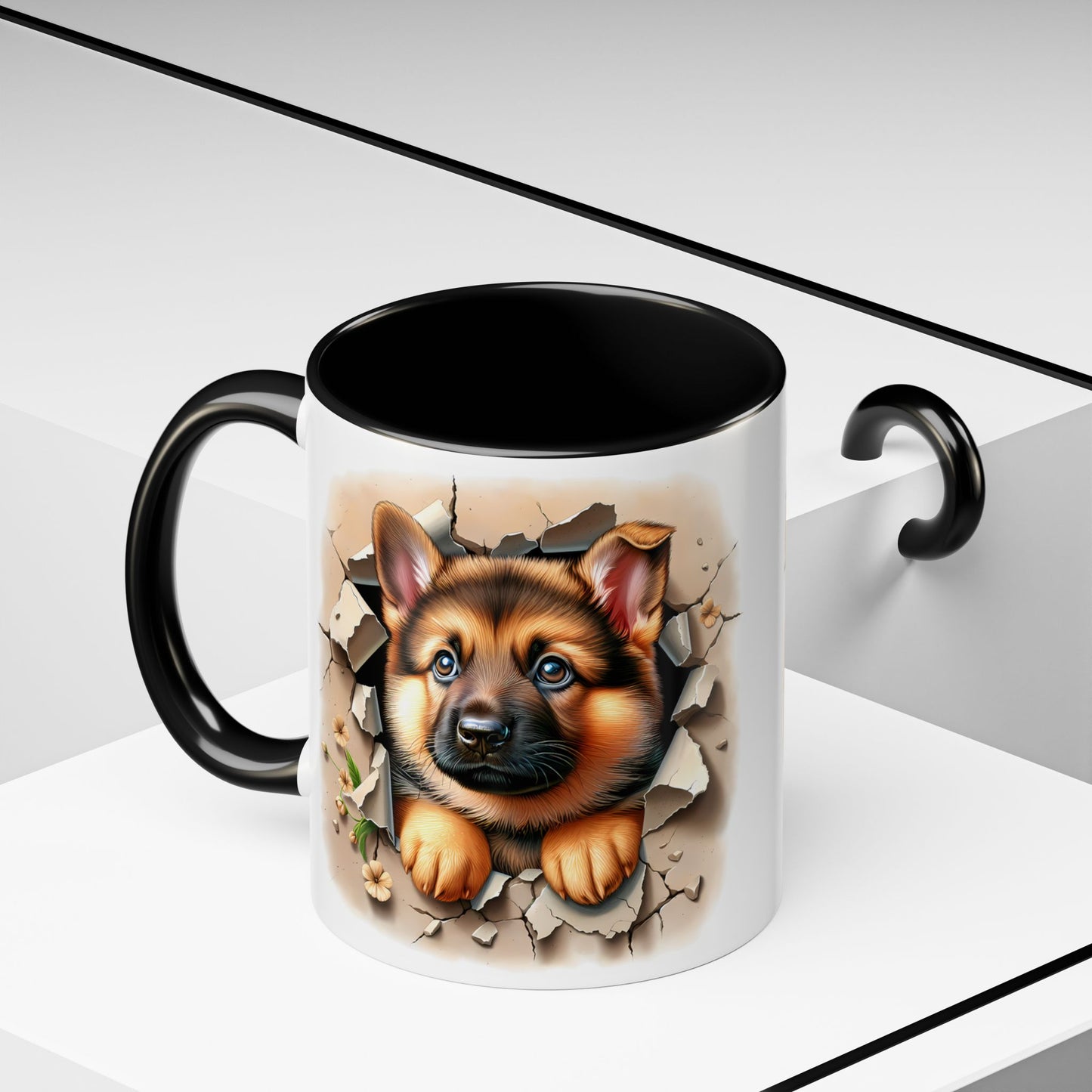 🐾☕ German Shepherd Puppy Peek Accent Mug – Loyal Pup Lover Gift ✨🖤