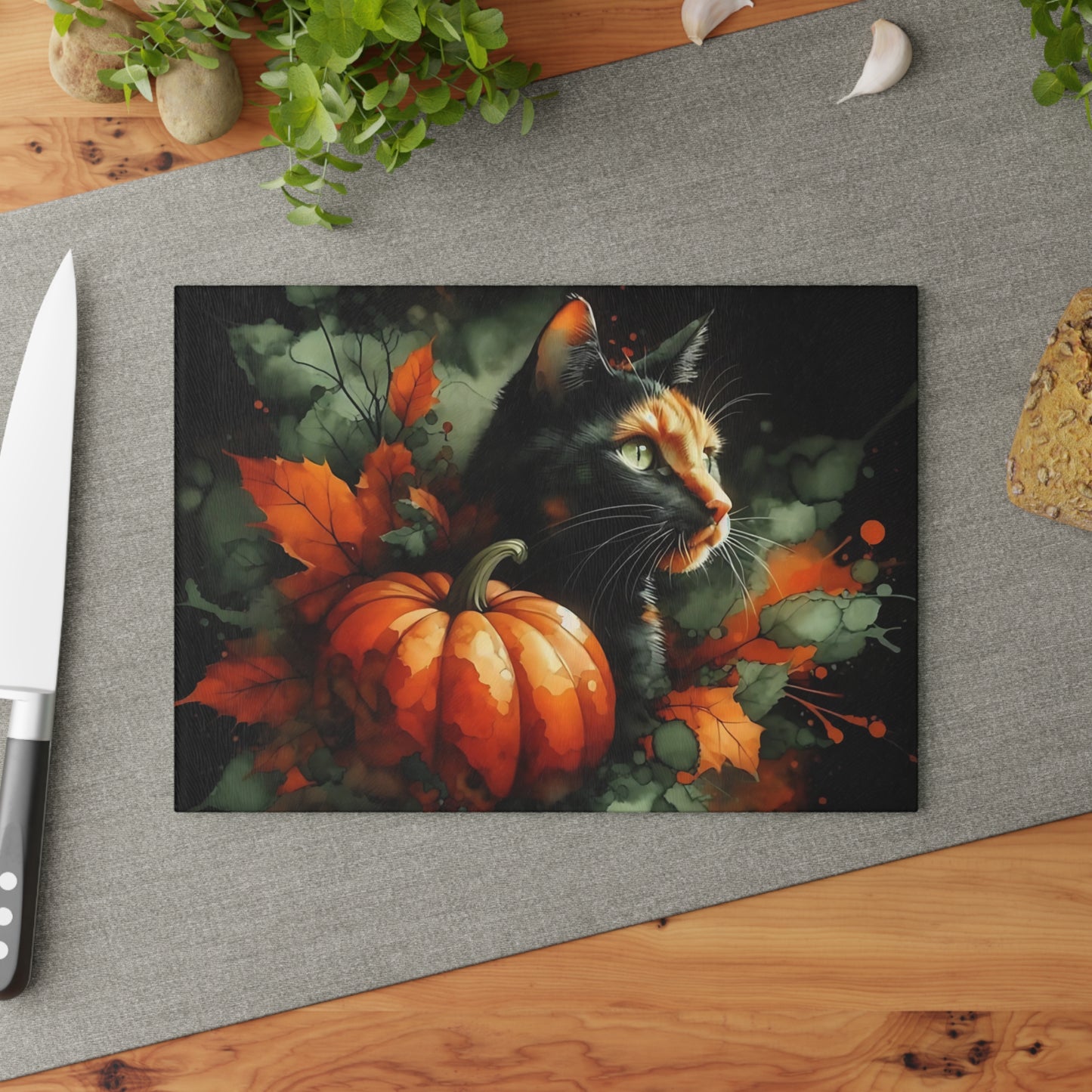 🖤🎃 Spooky Black Cat & Pumpkin Cutting Board – Elegant Halloween Charm 🎃🖤