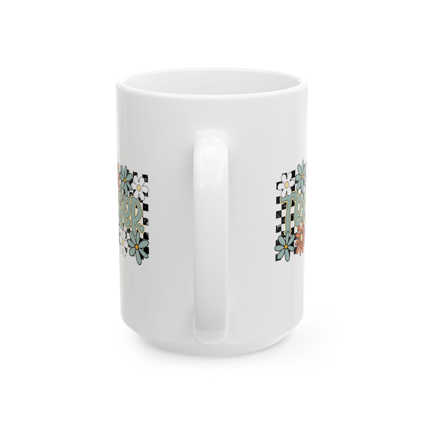 🍎🌼 Retro Teacher Floral Mug – A Groovy Sip for Everyday Educators 🌼🍎