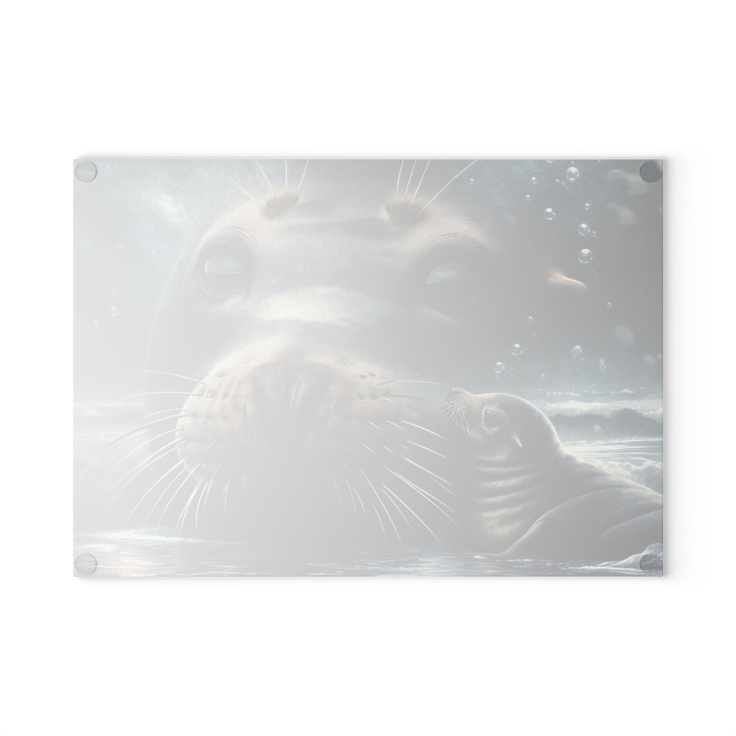 Gentle Harbor Glass Cutting Board – Mother Seal & Pup Ocean Artwork