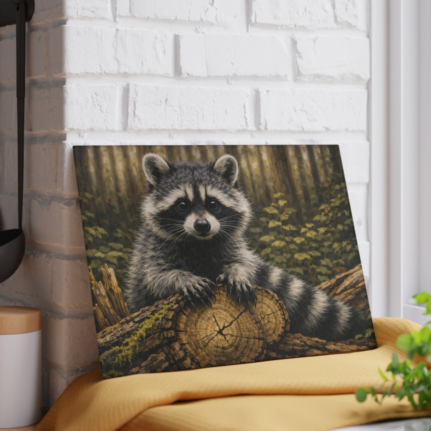 Raccoon Woodland Glass Cutting Board – Forest Wildlife Artwork