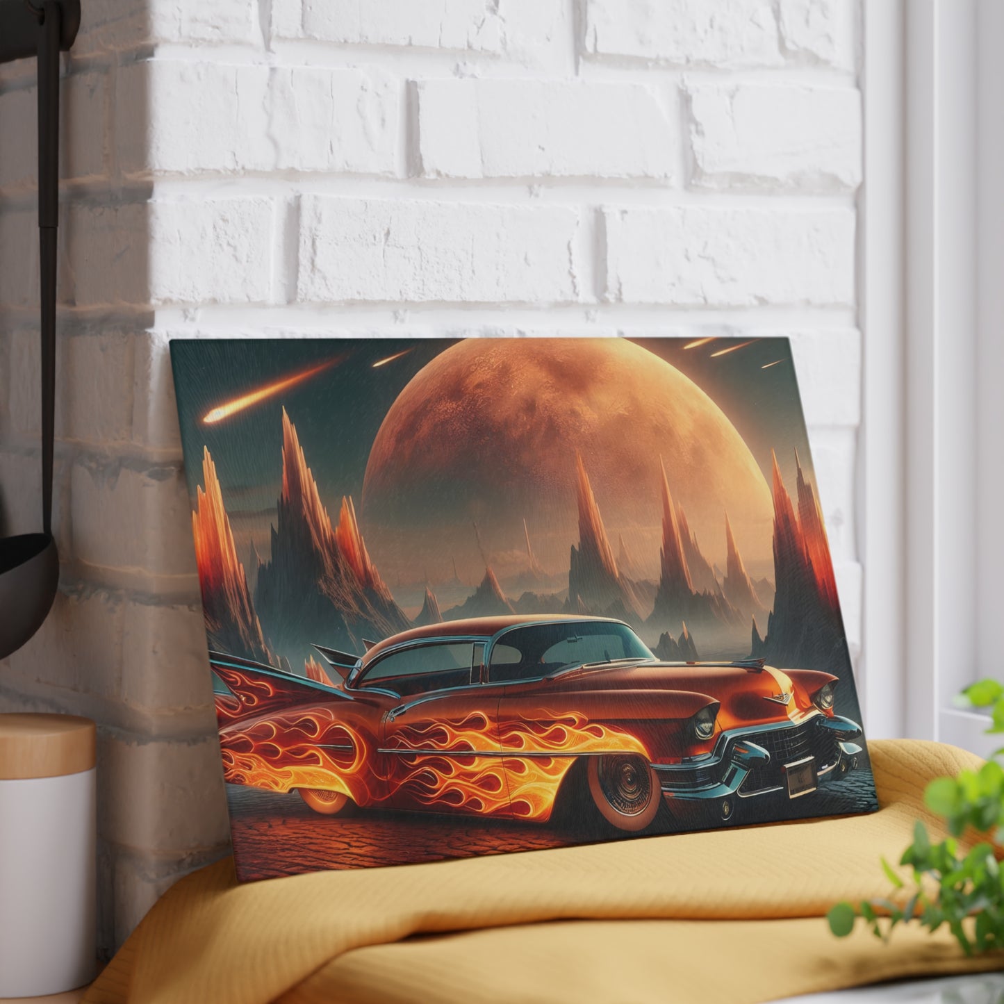 🔥 Retro Flame Classic Car Cutting Board – Bold Style for Kitchen & Garage Lovers 🚗
