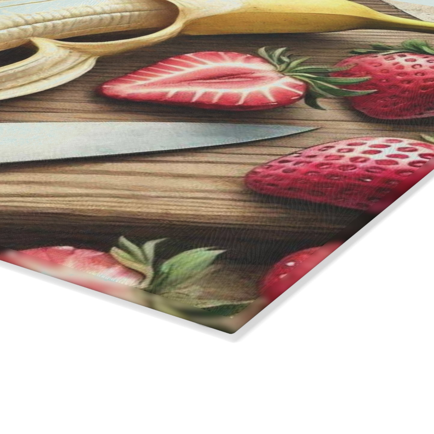 Tabla de cortar de vidrio templado para exhibición de frutas con una vibrante variedad de frutas frescas
