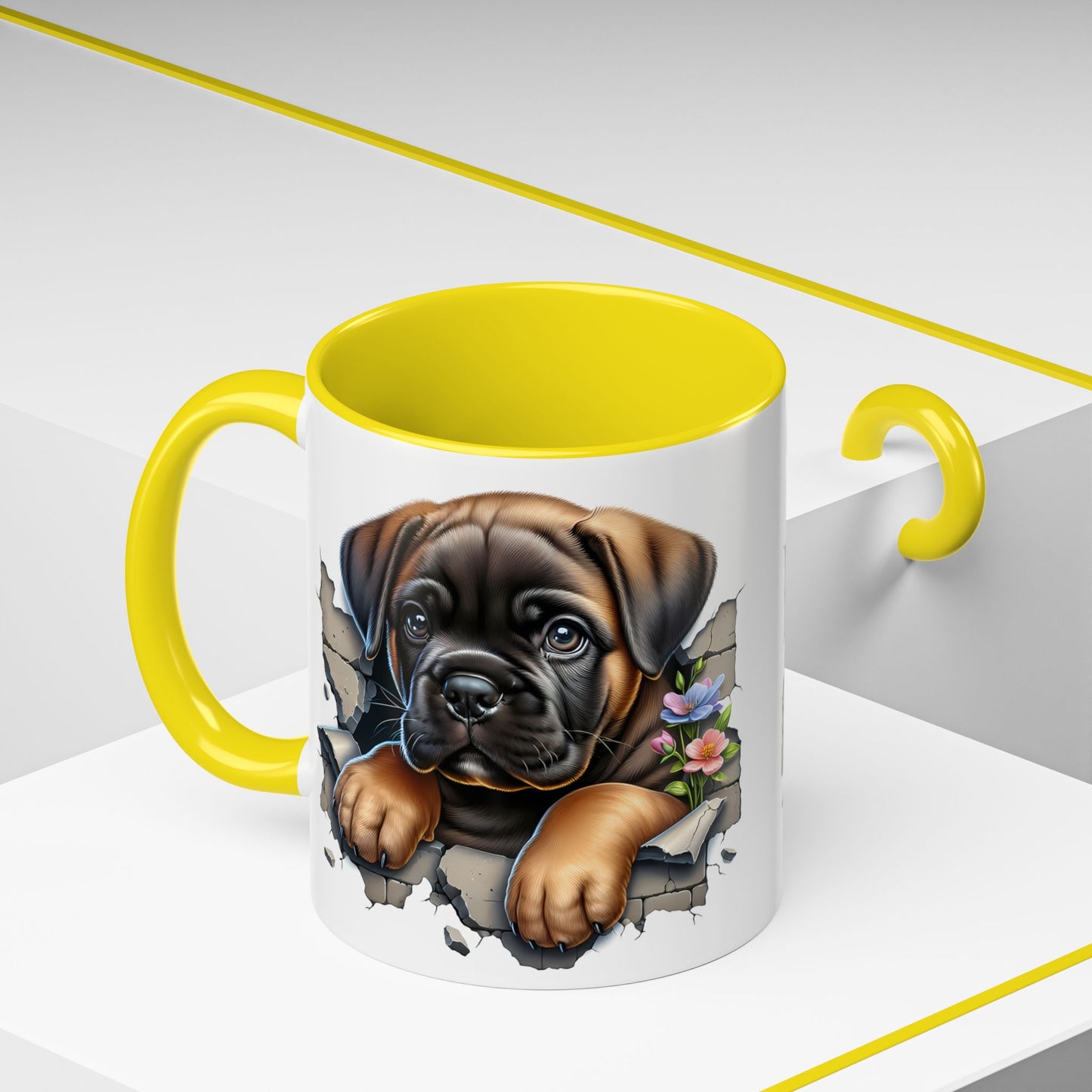 🧡 Boxer Puppy Accent Mug – Adorable Peek-Through Cup for Dog Lovers
