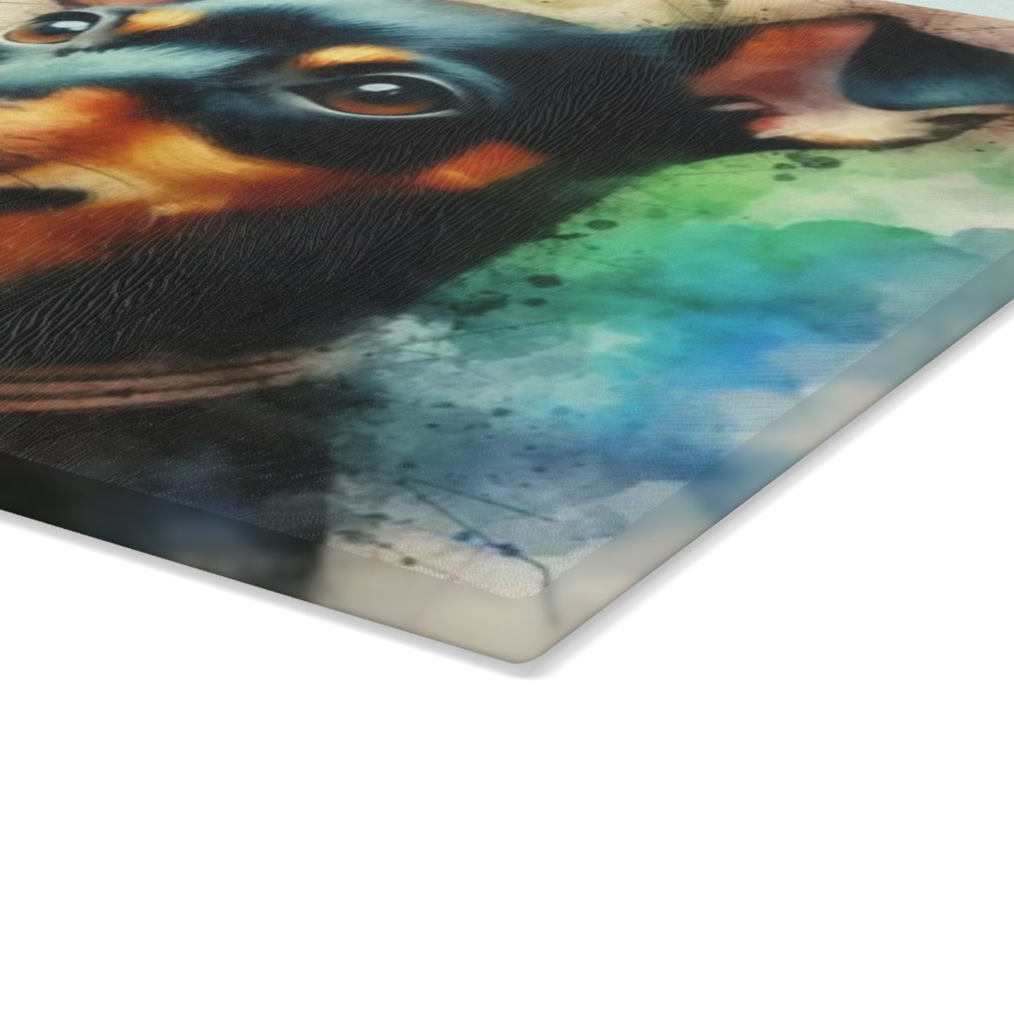 🐶🌈 “Rainbow Min Pin Portrait” Tempered Glass Board – Color Splash for Dog-Loving Kitchens