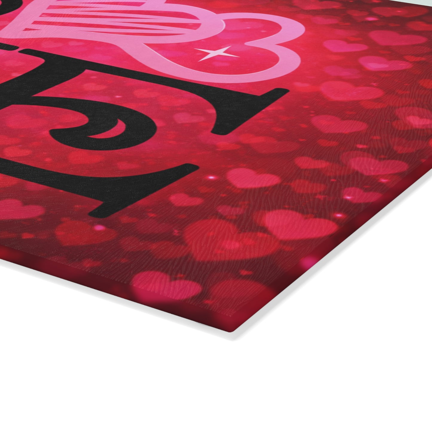 LOVE Heart Typography Glass Cutting Board – Romantic Red Heart Design for Meaningful Home Decor