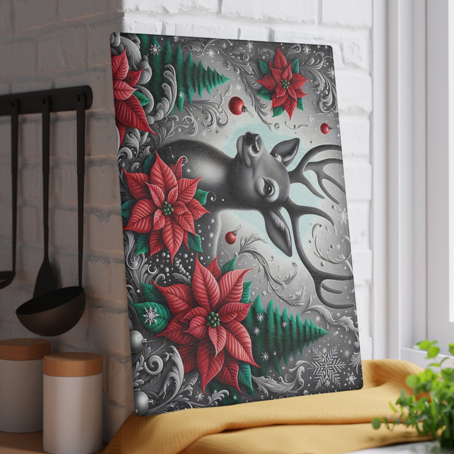 🦌❄️ “Winter Woodland Deer” Glass Cutting Board – Elegant Christmas Charm for Your Kitchen