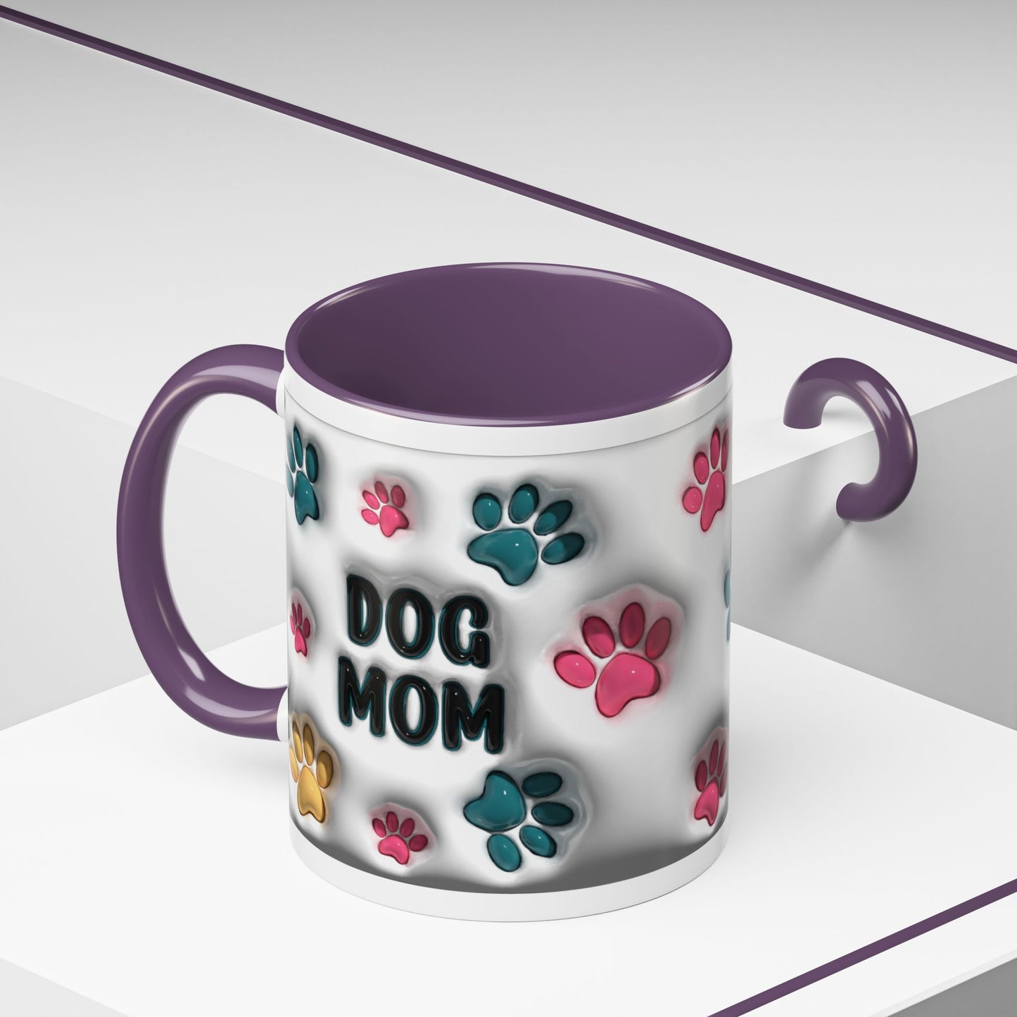 Dog Mom Accent Mug – Colorful Paw Print Cup for Proud Pet Parents