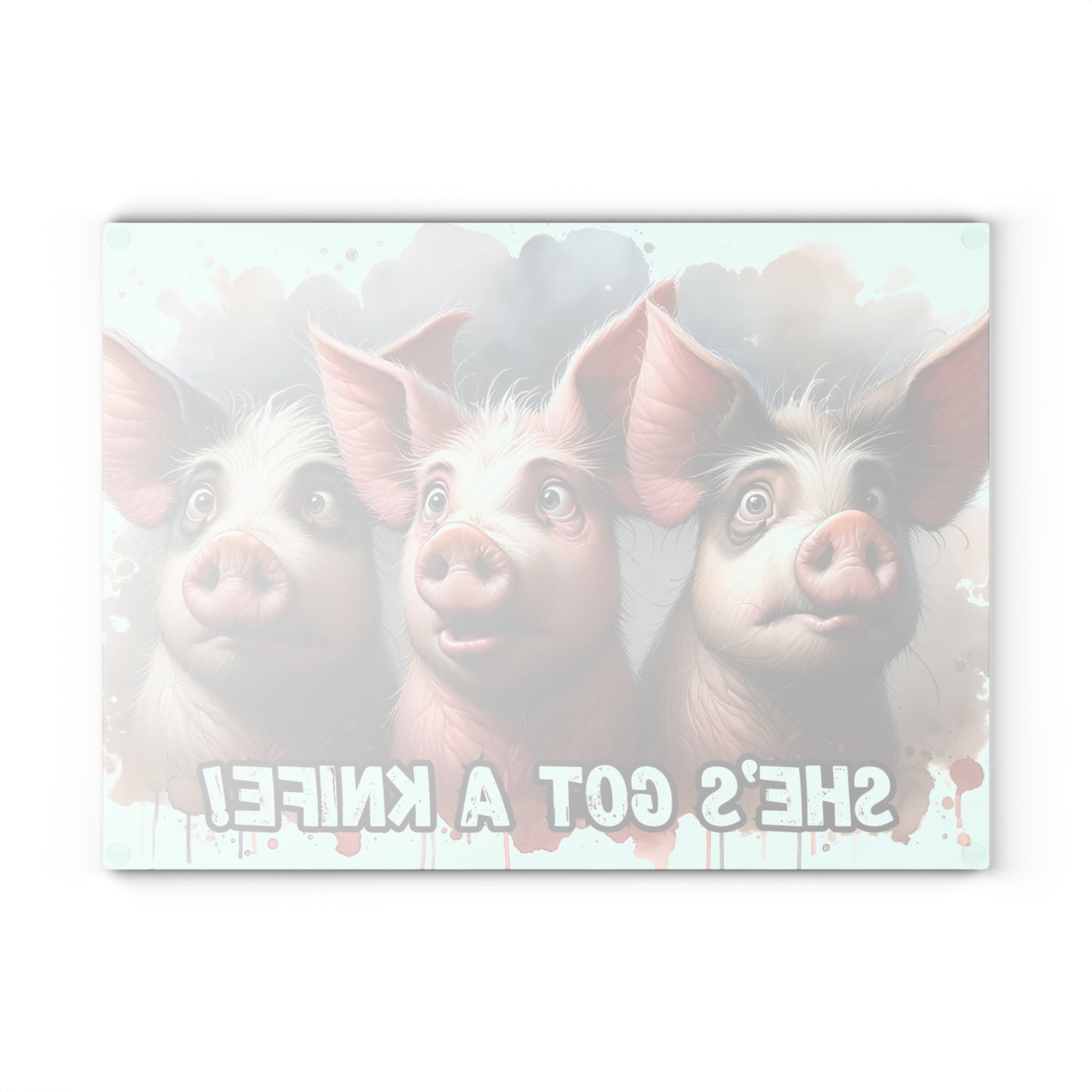 🐷😂 “Panic Pigs – She’s Got a Knife!” Glass Cutting Board – Laughs for Your Kitchen