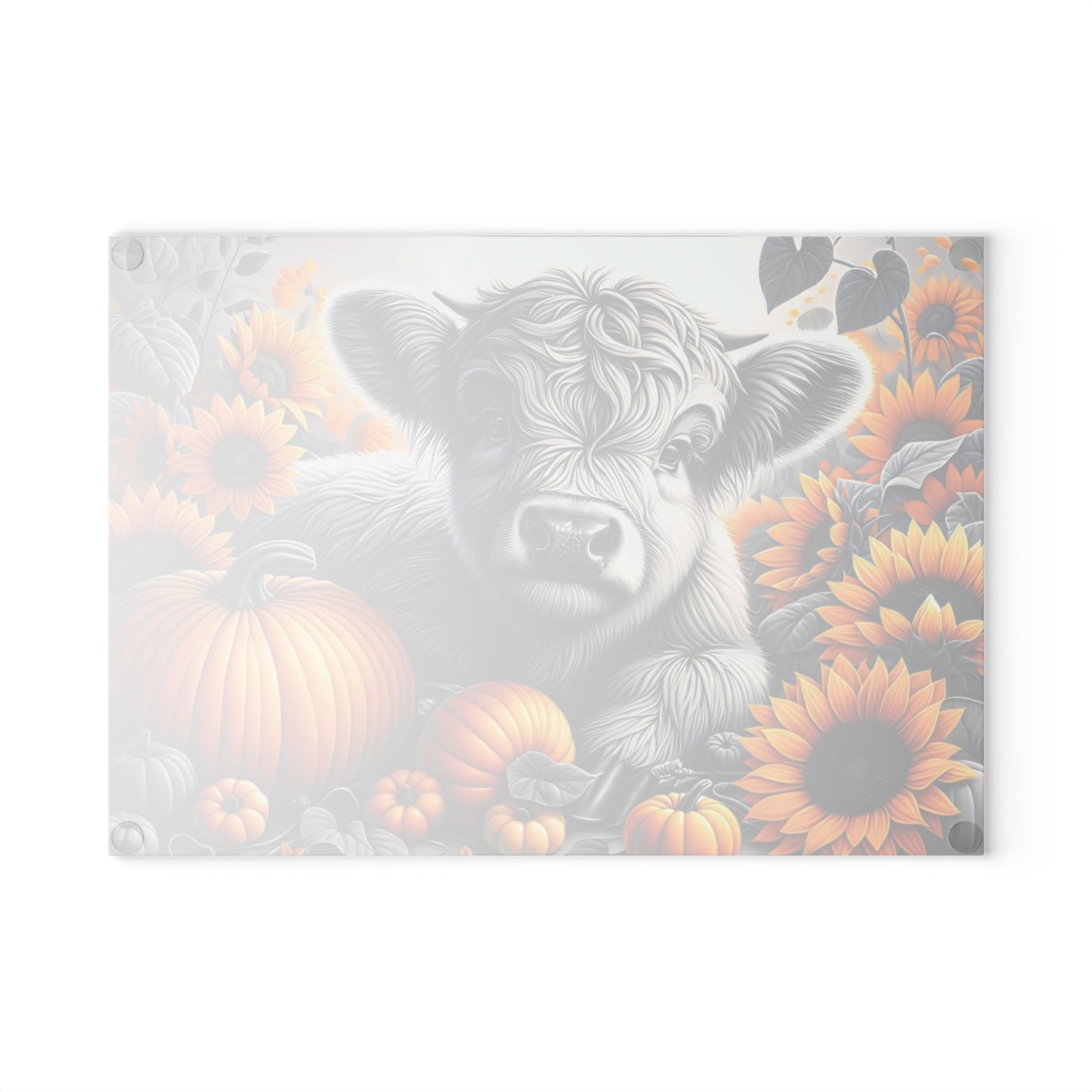 🐮🌻 Autumn Highland Calf Cutting Board – Rustic Charm with Pumpkins & Sunflowers 🎃🍂
