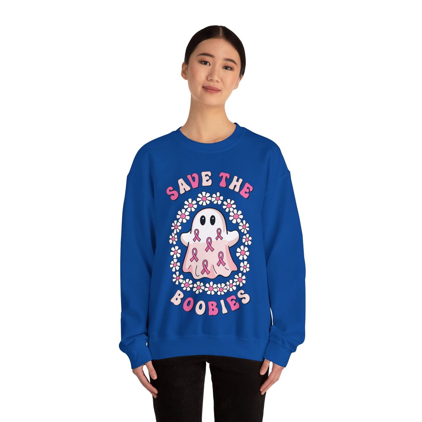 👻🎀 Save the Boobies Ghost Sweatshirt – Cute Breast Cancer Awareness Crewneck
