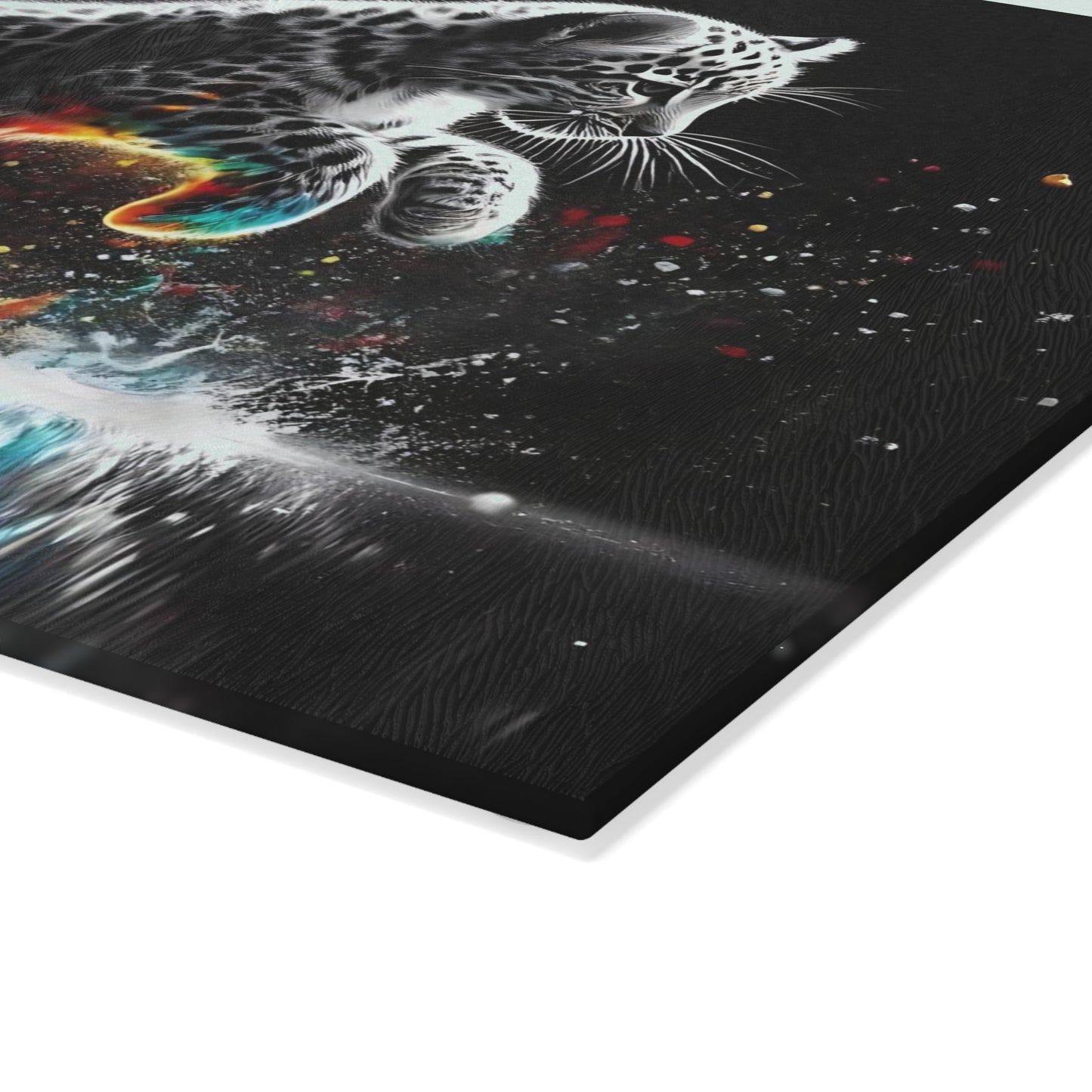 🐆 Leaping Leopard Splash Cutting Board – Fierce Energy Meets Wild Elegance 🌈💧