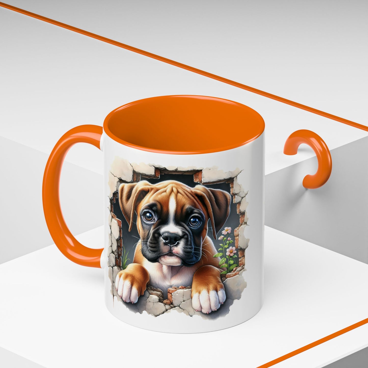 🐶☕ Boxer Puppy Peek Accent Mug – Adorable Dog Lover Gift ✨💛