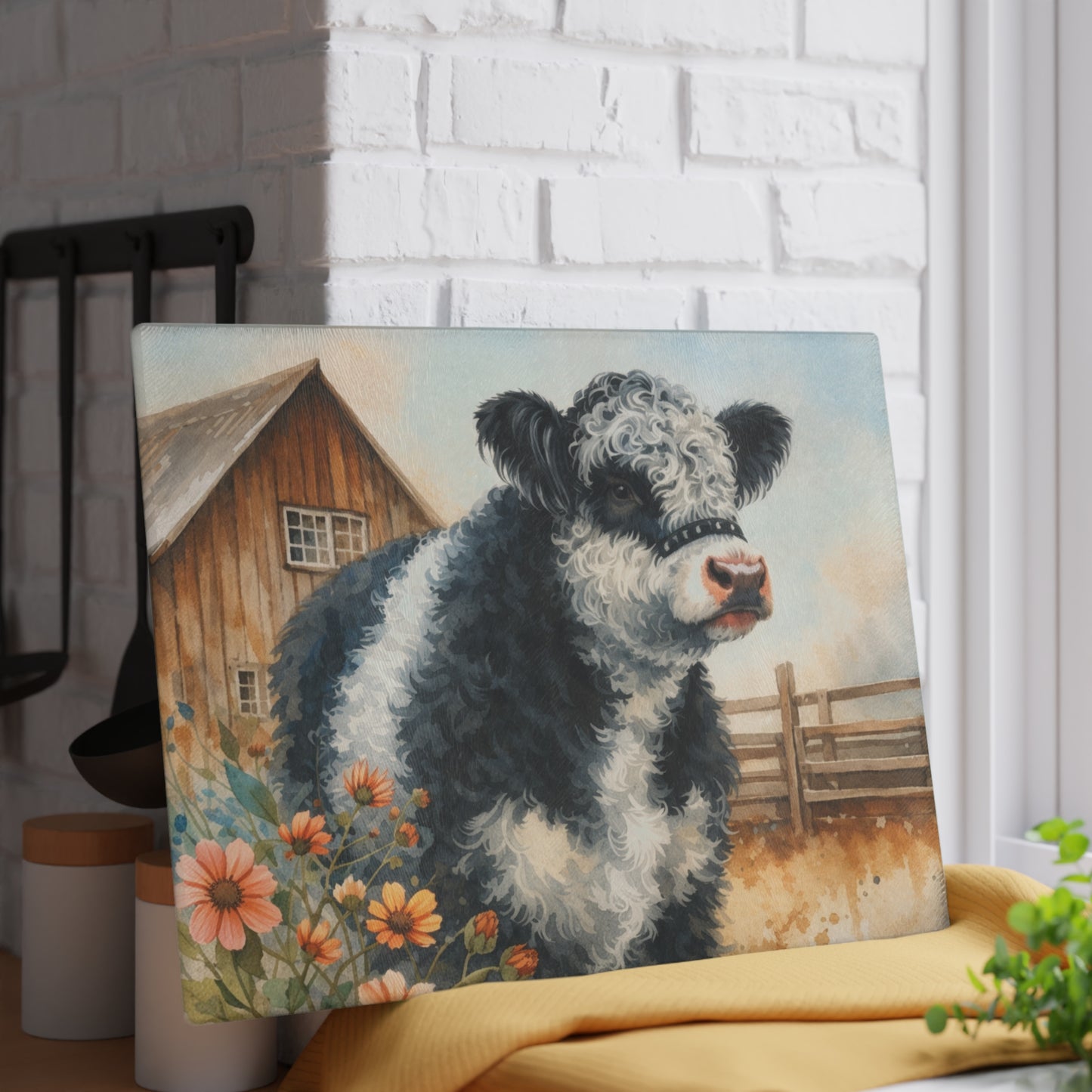 Oreo Cow Glass Cutting Board – Rustic Farmhouse Kitchen Deco