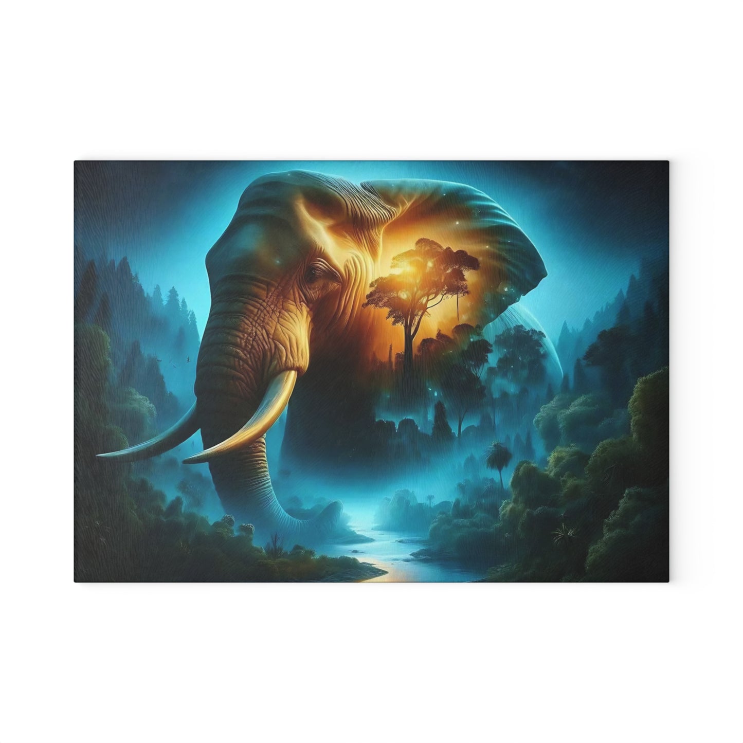 Tabla de cortar de vidrio templado con forma de elefante: presenta una impresionante representación artística de un elefante.