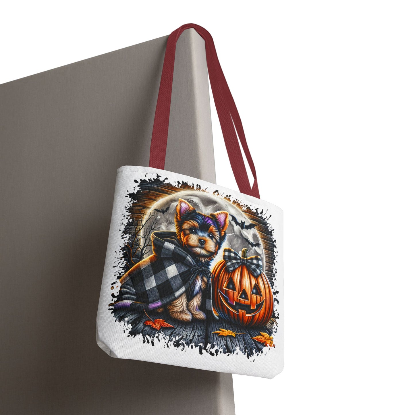 🎃 Yorkie Halloween Tote Bag – Spooky Cute & Plaid Perfect 🐾🖤👜