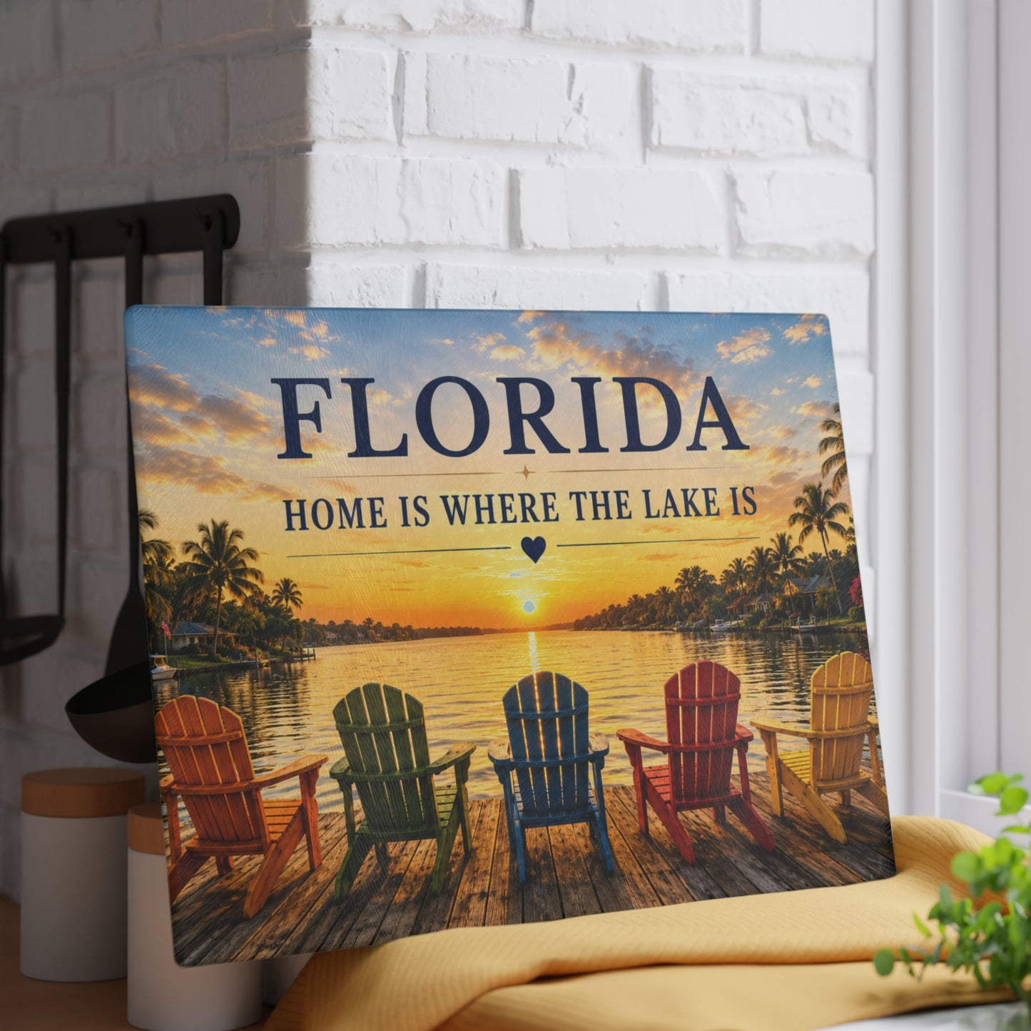 Florida Lake Glass Cutting Board – Home Is Where the Lake Is Kitchen Decor