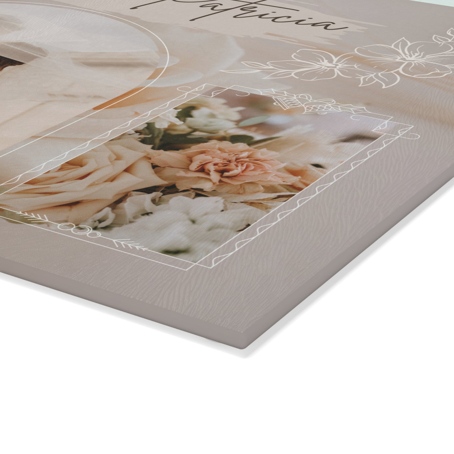 Wedding Photo Collage Glass Cutting Board – Personalized Couple Memory Keepsake