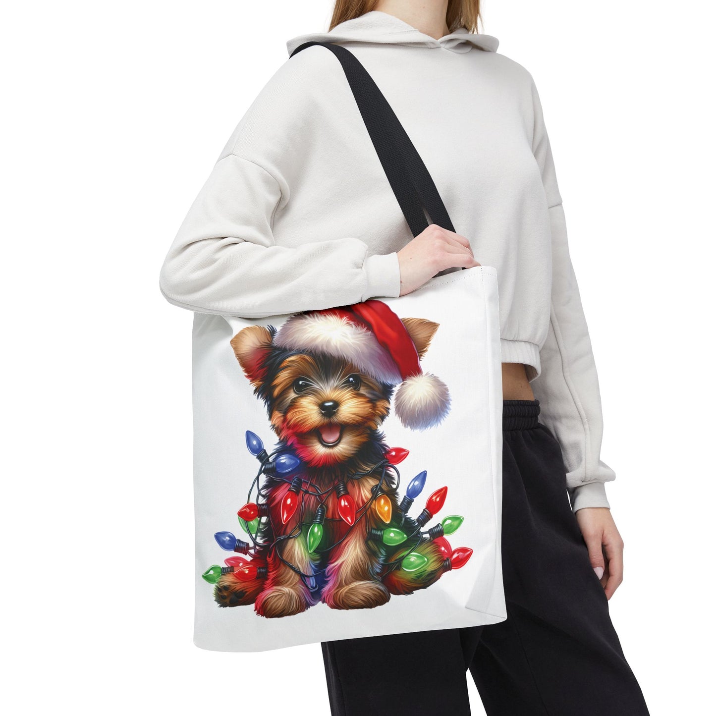 🎄 Yorkie Christmas Lights Tote Bag – Holiday Cheer in Every Carry 🎁