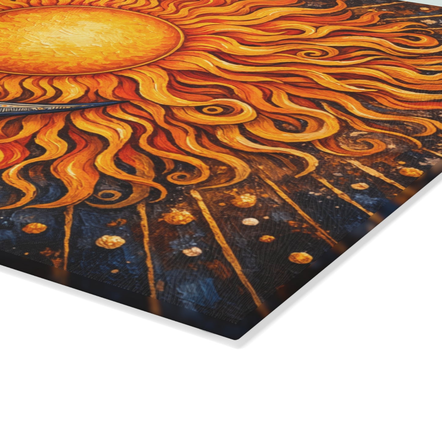 Celestial Sun and Moon Glass Cutting Board – Cosmic Balance Artwork