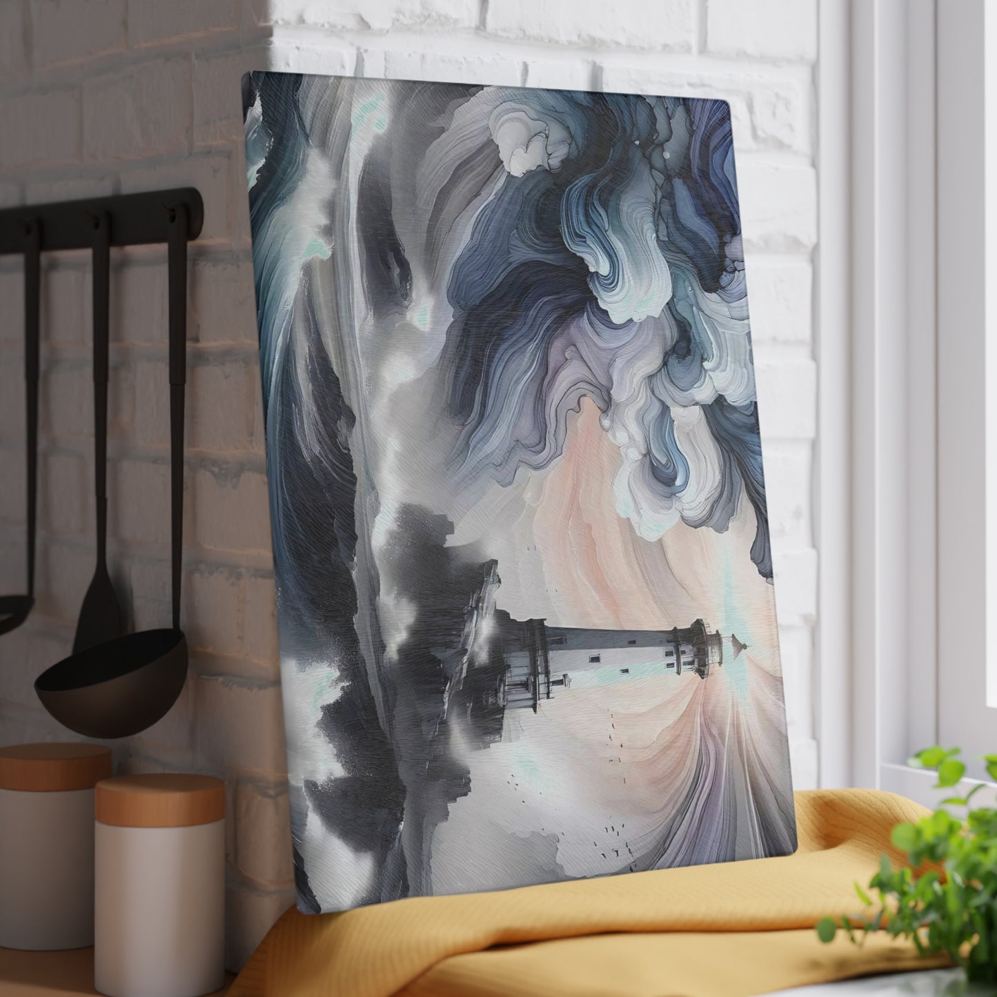 Tabla de cortar con diseño de faro, tabla de charcutería, tabla de cortar única, tabla de cortar de vidrio templado, regalo de inauguración de la casa, tabla de cortar personalizada