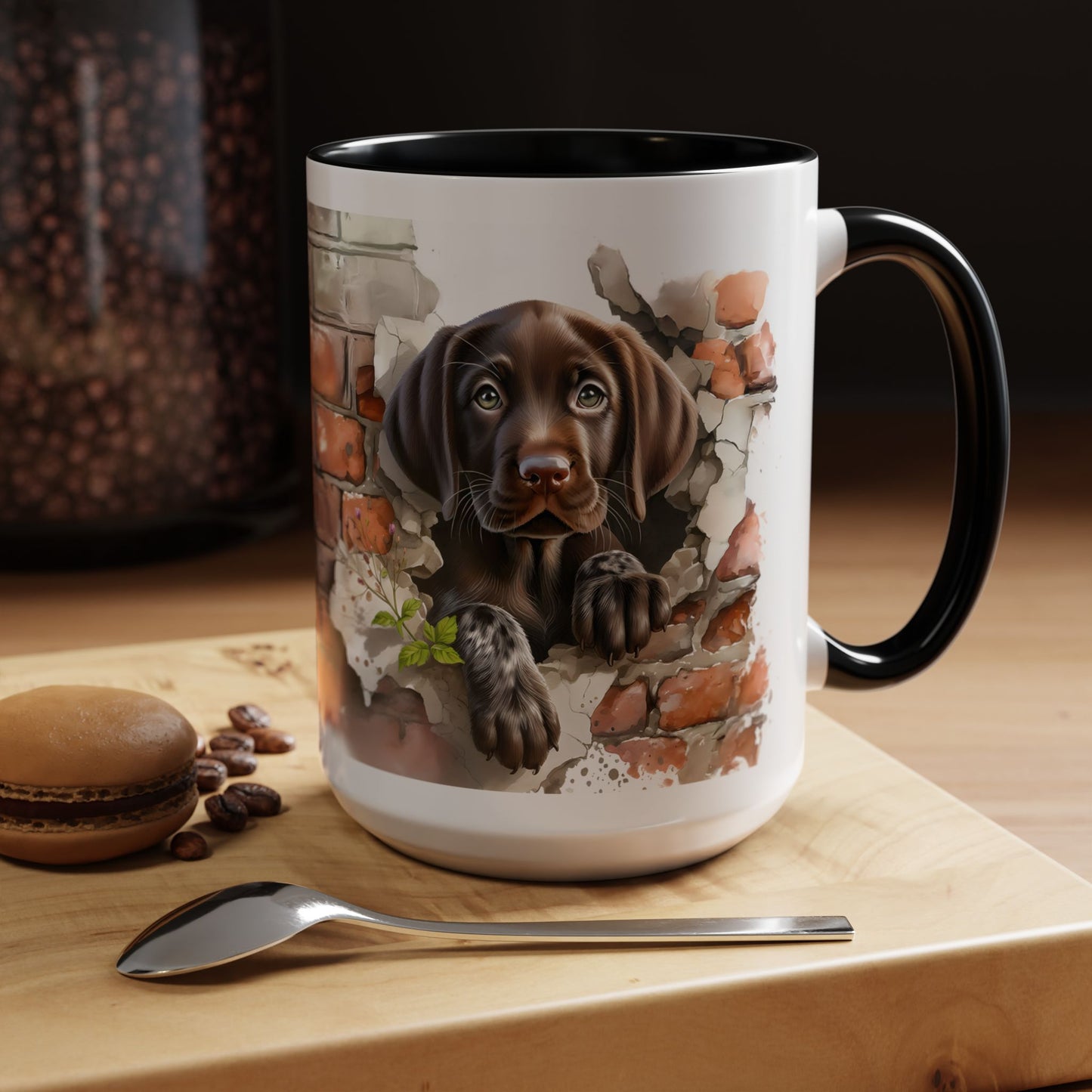 🐶🍫 Chocolate Lab Puppy Accent Mug – Sweet Brown Pup Coffee Cup ☕💛
