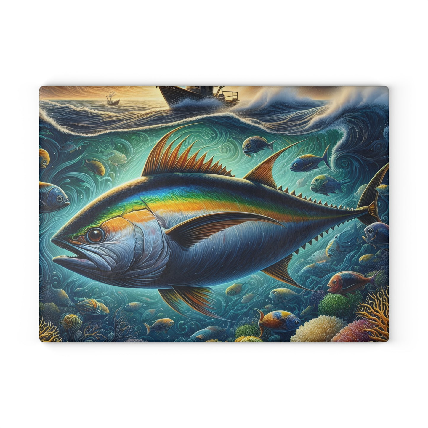 🐟🌊 Yellowfin Tuna Ocean Vibes Cutting Board – Coastal Elegance for Your Kitchen 🎣