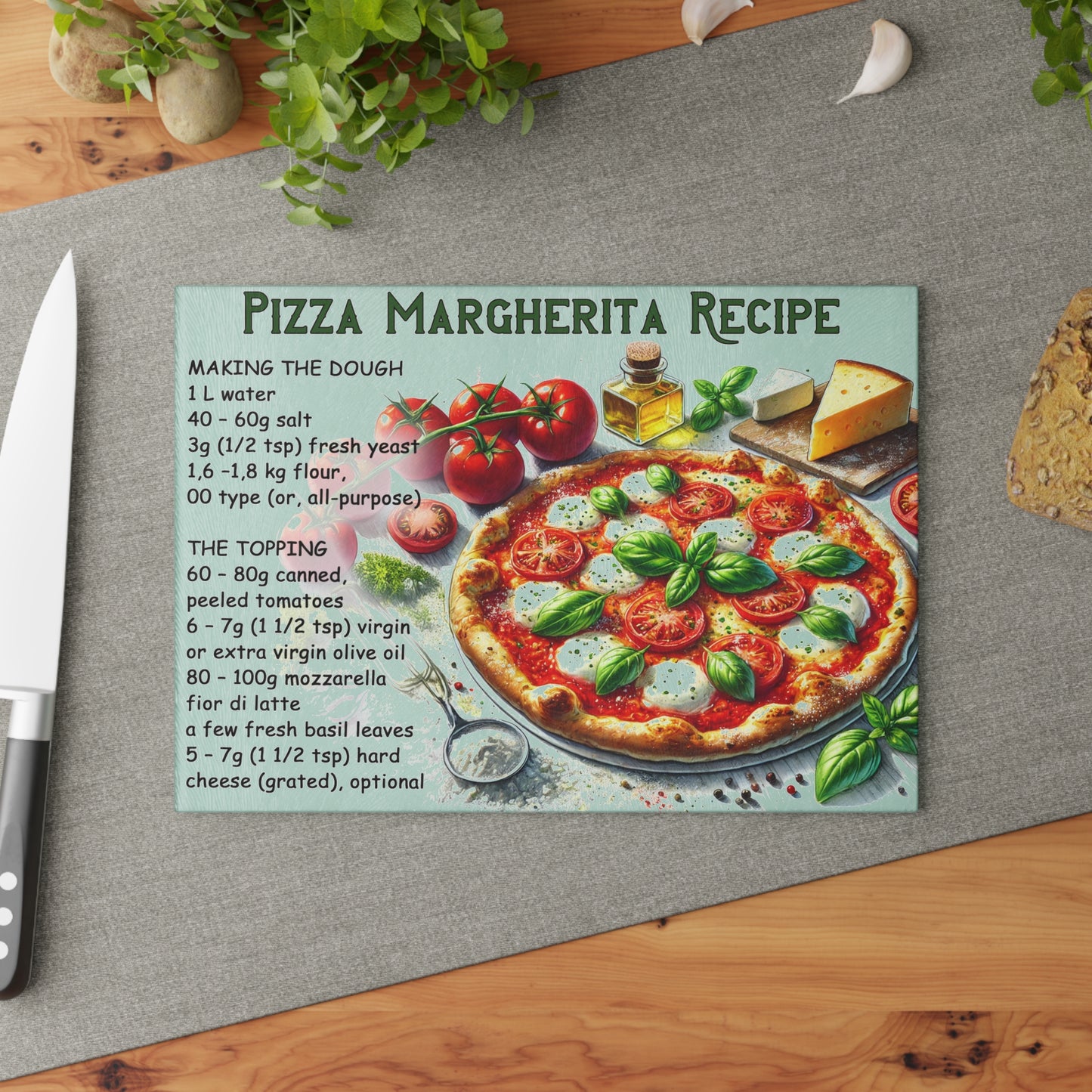 🍕 Pizza Margherita Recipe – Authentic Italian Style Cutting Board
