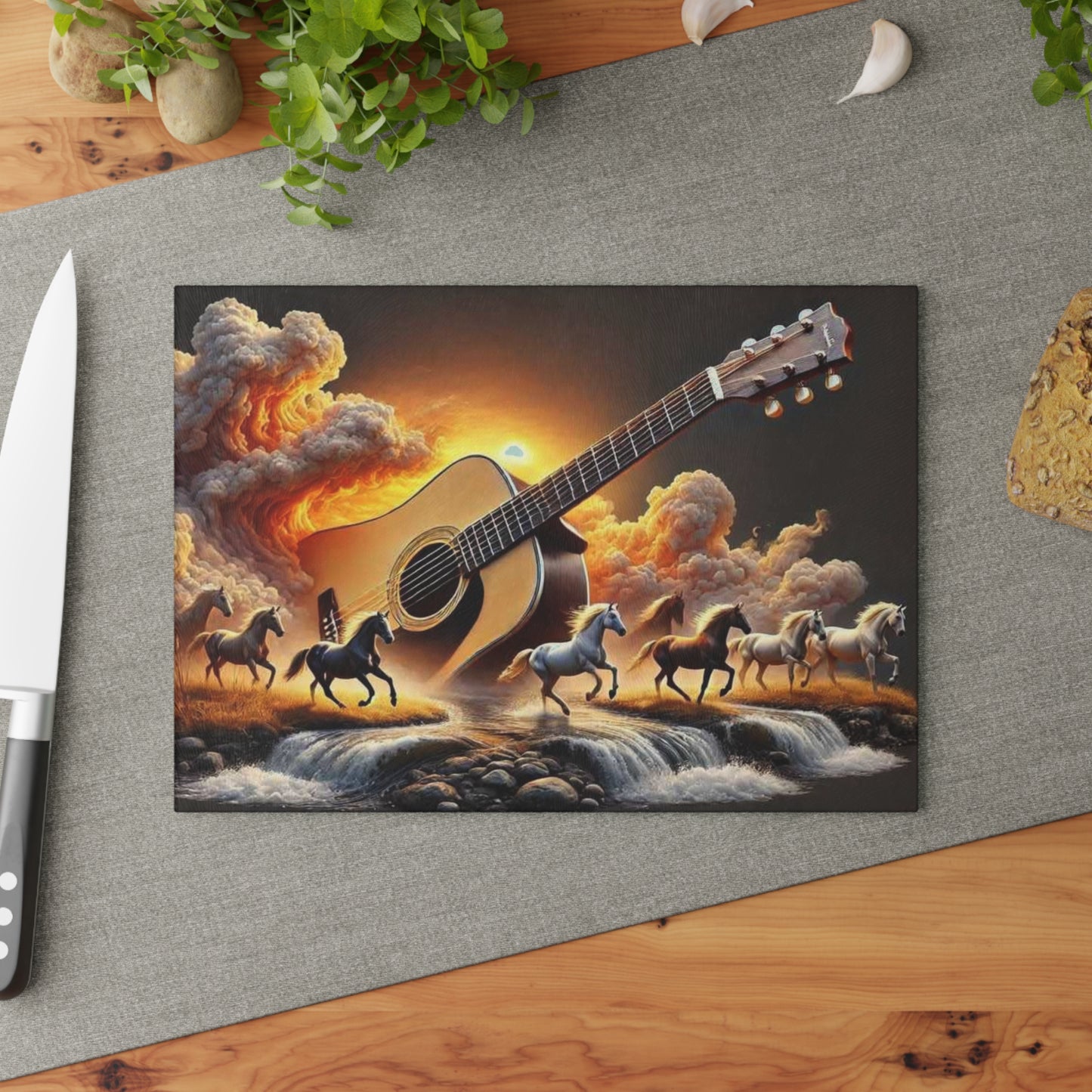 Horse and Guitar, Rustic Decor, Horse Lover Gifts, Music Kitchen Accessories, Glass Cutting Board, Country Home Decor, Rustic Cutting Board