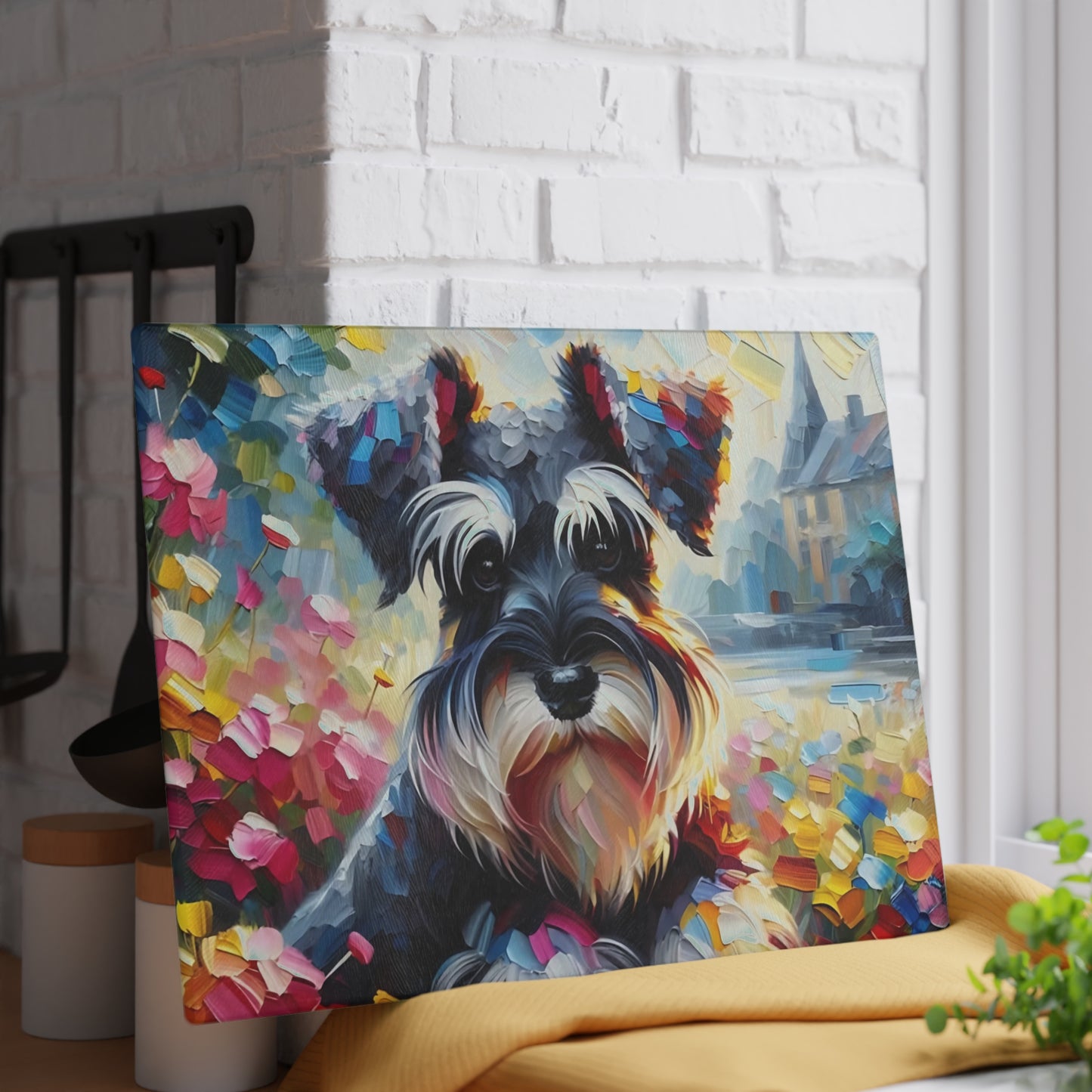 🎨🐾 Colorful Schnauzer Cutting Board – Whimsical Pup Charm for Your Kitchen