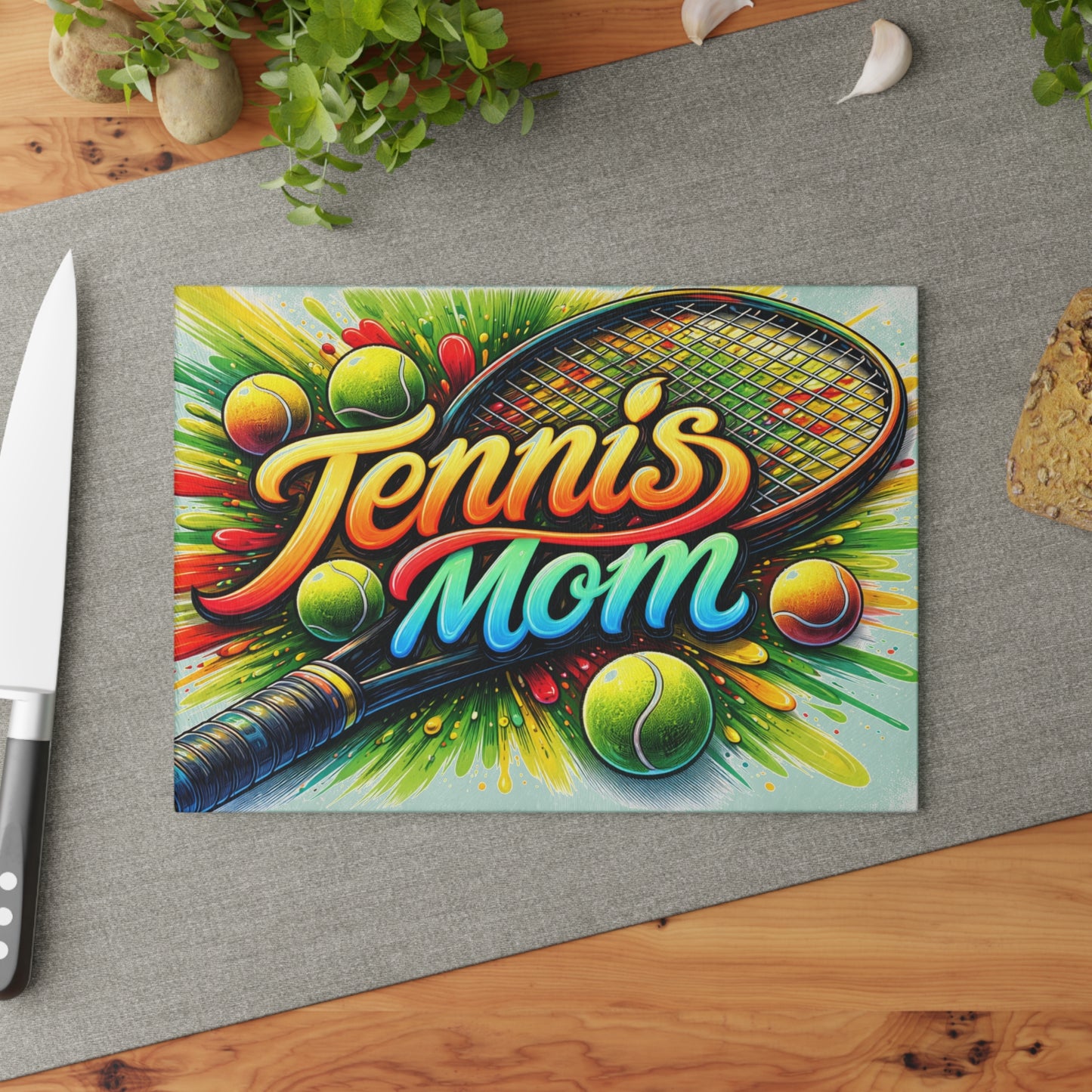Tennis Mom Cutting Board – Colorful Splash for Your Kitchen