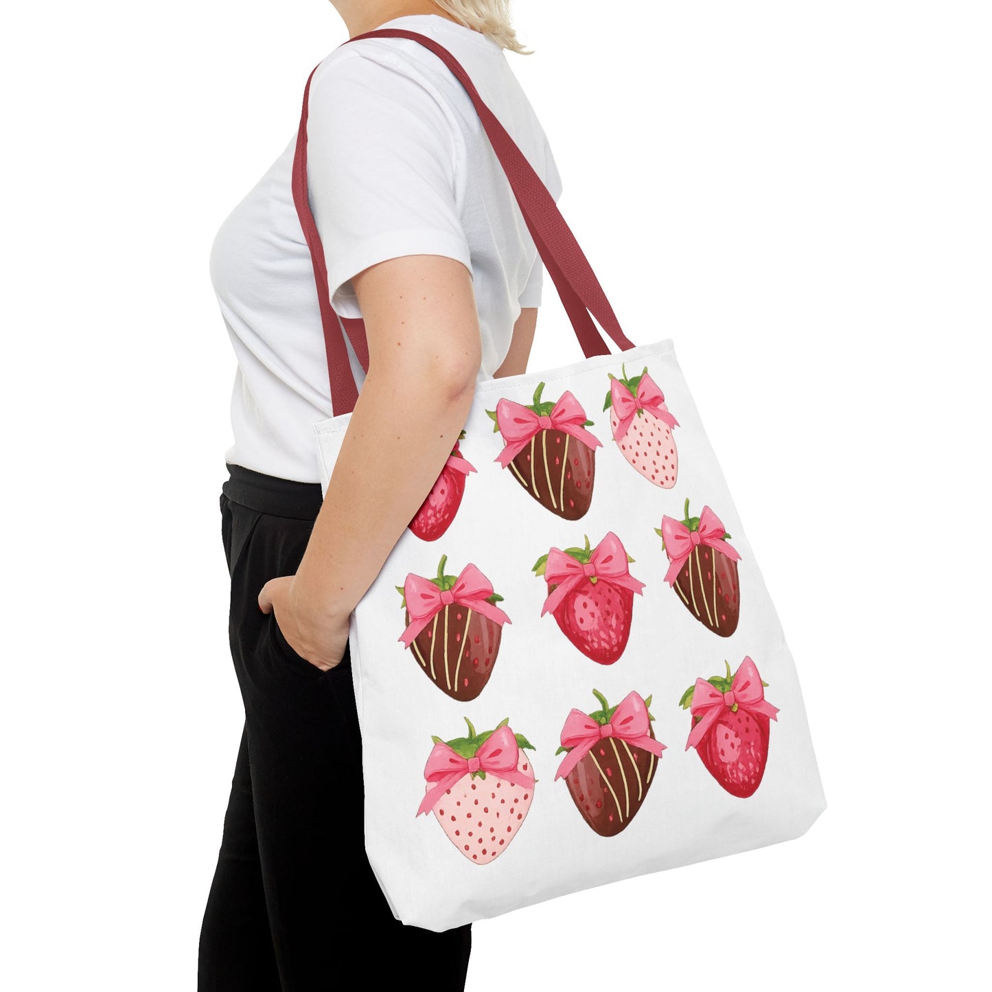 🍓 Chocolate-Covered Strawberry Tote Bag – Sweet, Stylish & Practical 🍫
