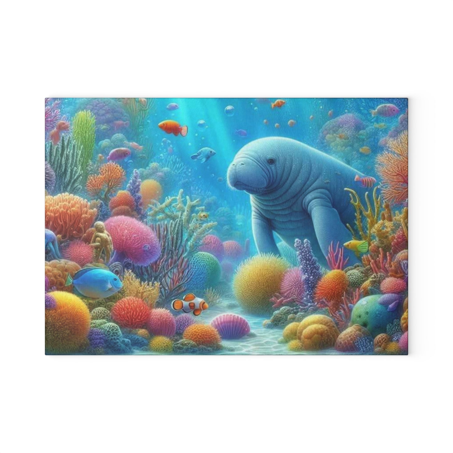 Manatee Cutting Board Textured Glass Florida Spring Kitchen Decor Coastal Home Gift Beach Housewarming Manatee Lover Sea Life Art Nautical