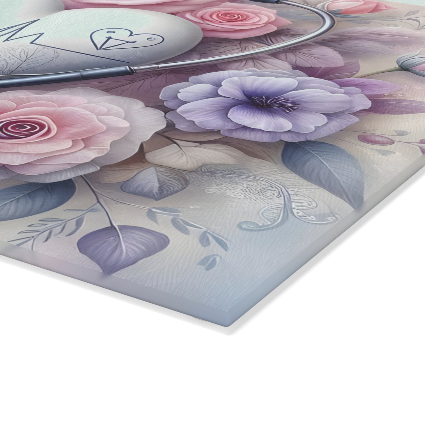 Nurse Heartbeat Floral Cutting Board – Elegant Medical-Inspired Kitchen Décor