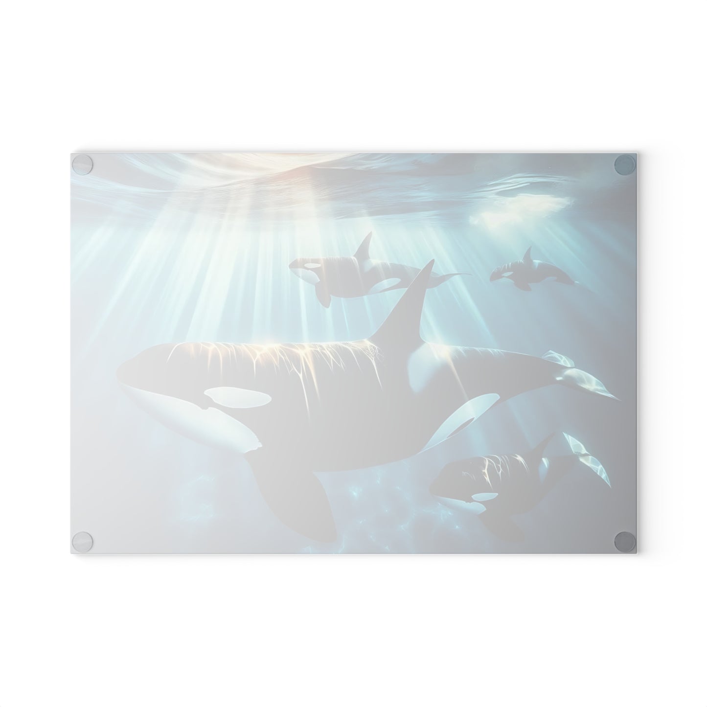 Ocean Guardians Glass Cutting Board – Orca Family Beneath Sunlit Waters