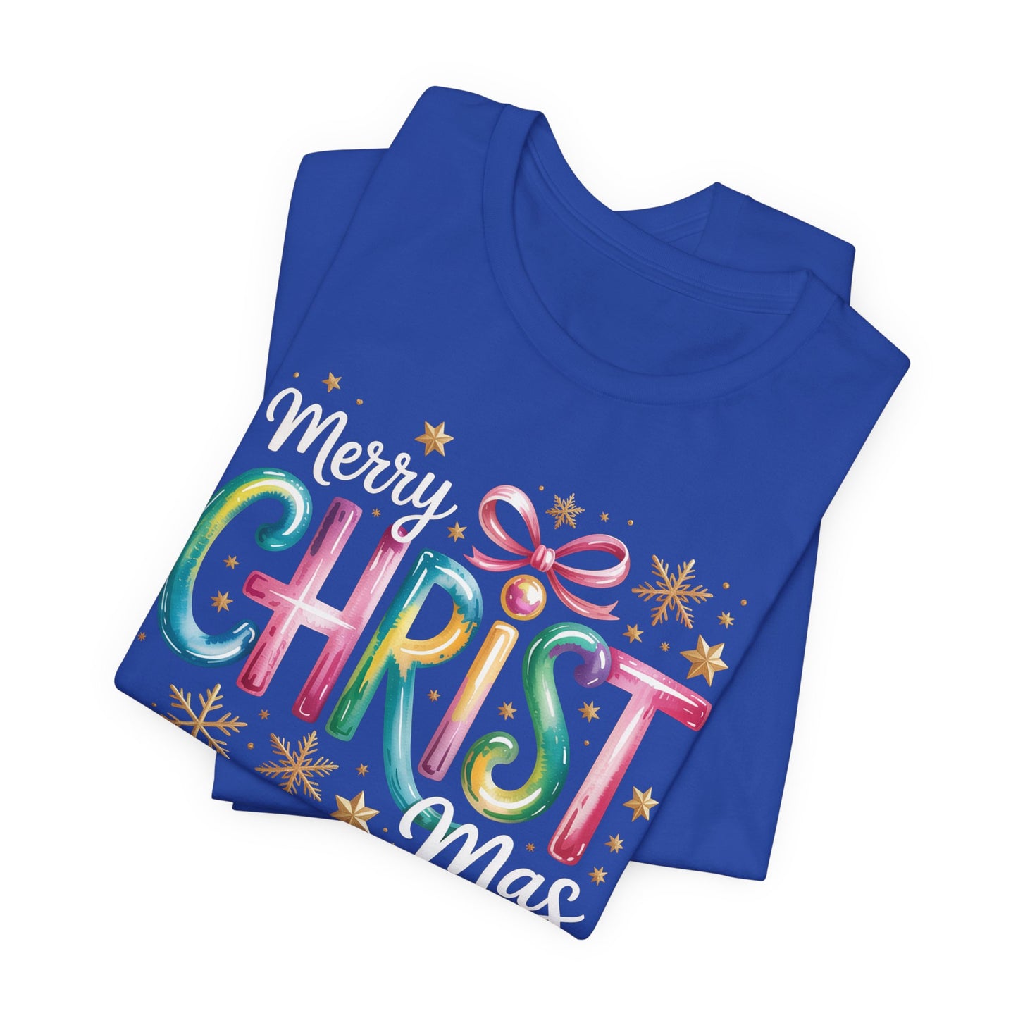 🎄✨ Merry Christmas Glow Lettering T-Shirt – Festive & Bright Holiday Style 🎁🌟
