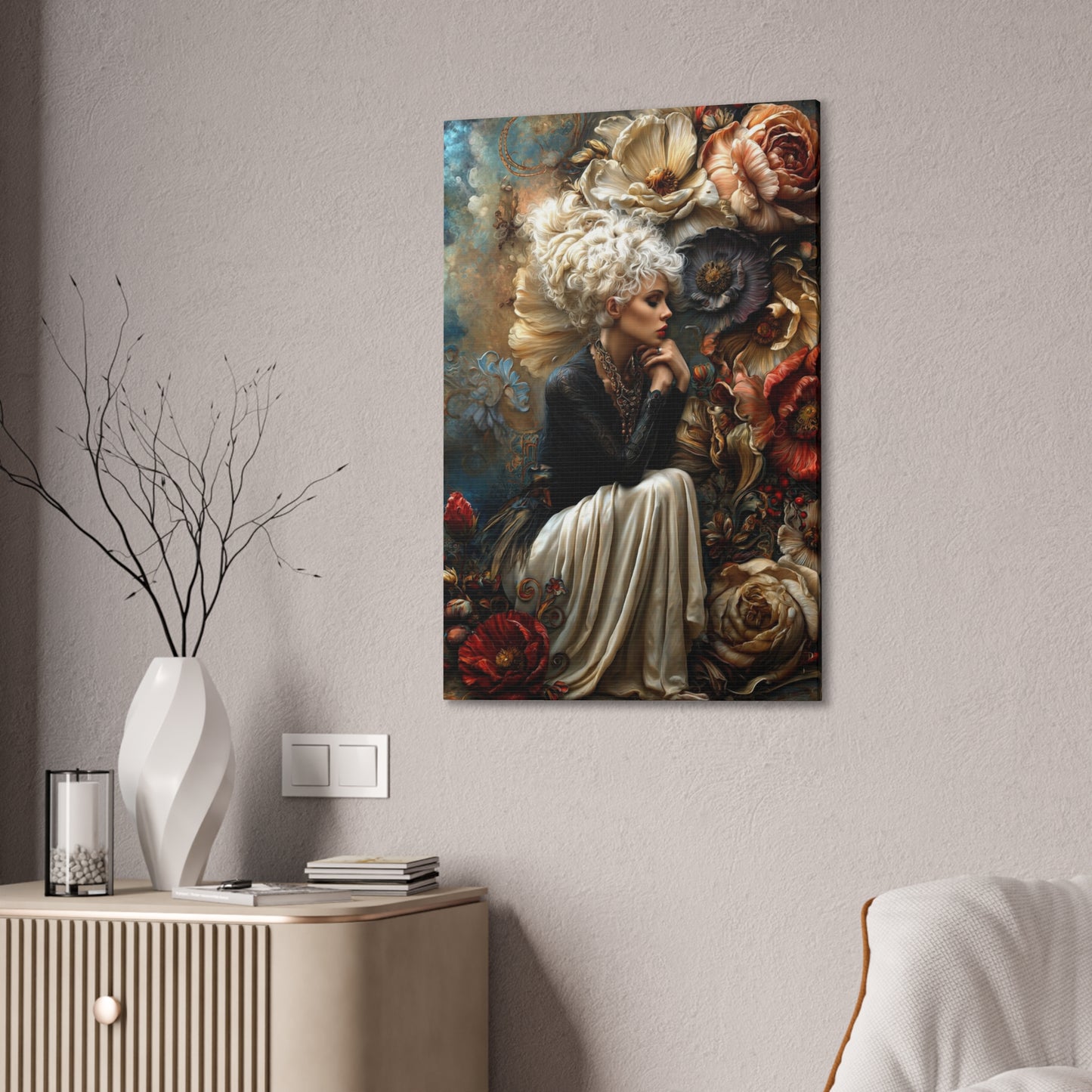 Elegant Floral Portrait Canvas – Vintage-Inspired Wall Art