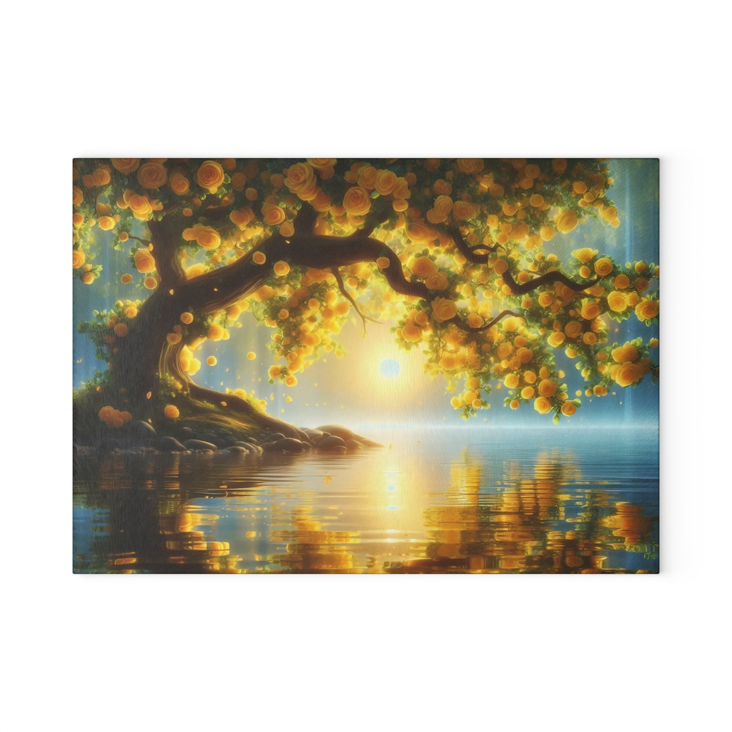 🌞 Golden Blossom Tree Cutting Board – Tranquil Elegance with Sunset Glow