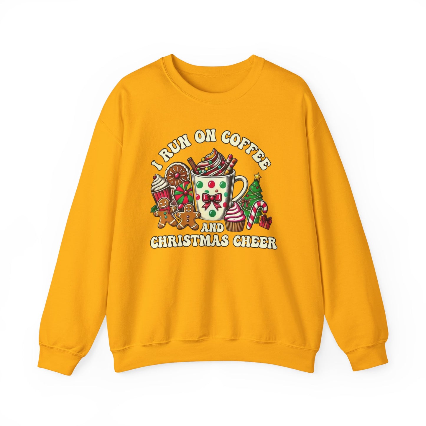 ☕🎄 I Run on Coffee and Christmas Cheer Sweatshirt – Cozy, Cute & Caffeinated ✨🧁
